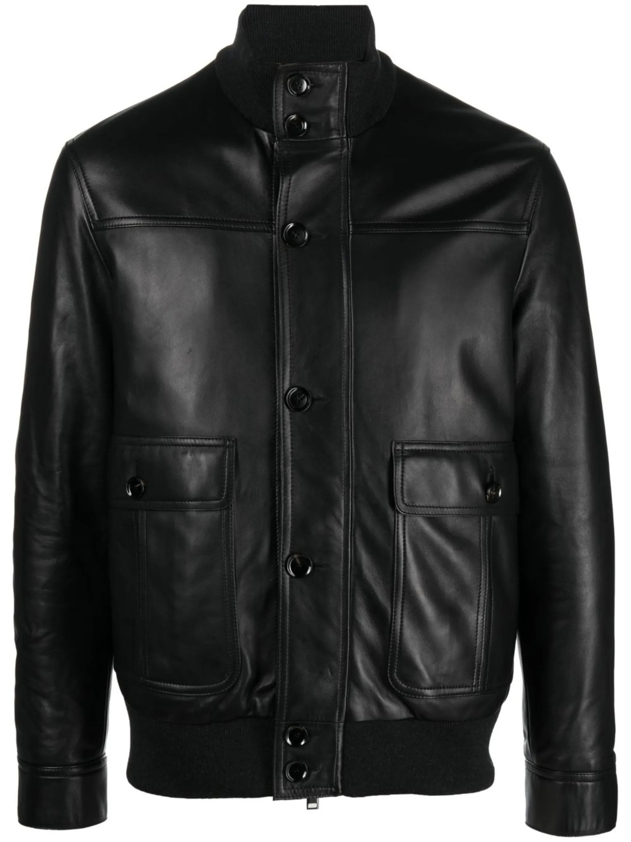 button-up leather jacket