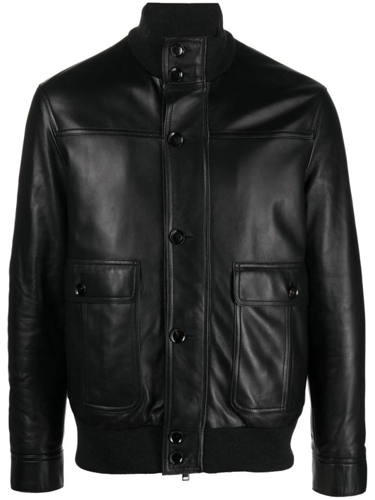 button-up leather jacket