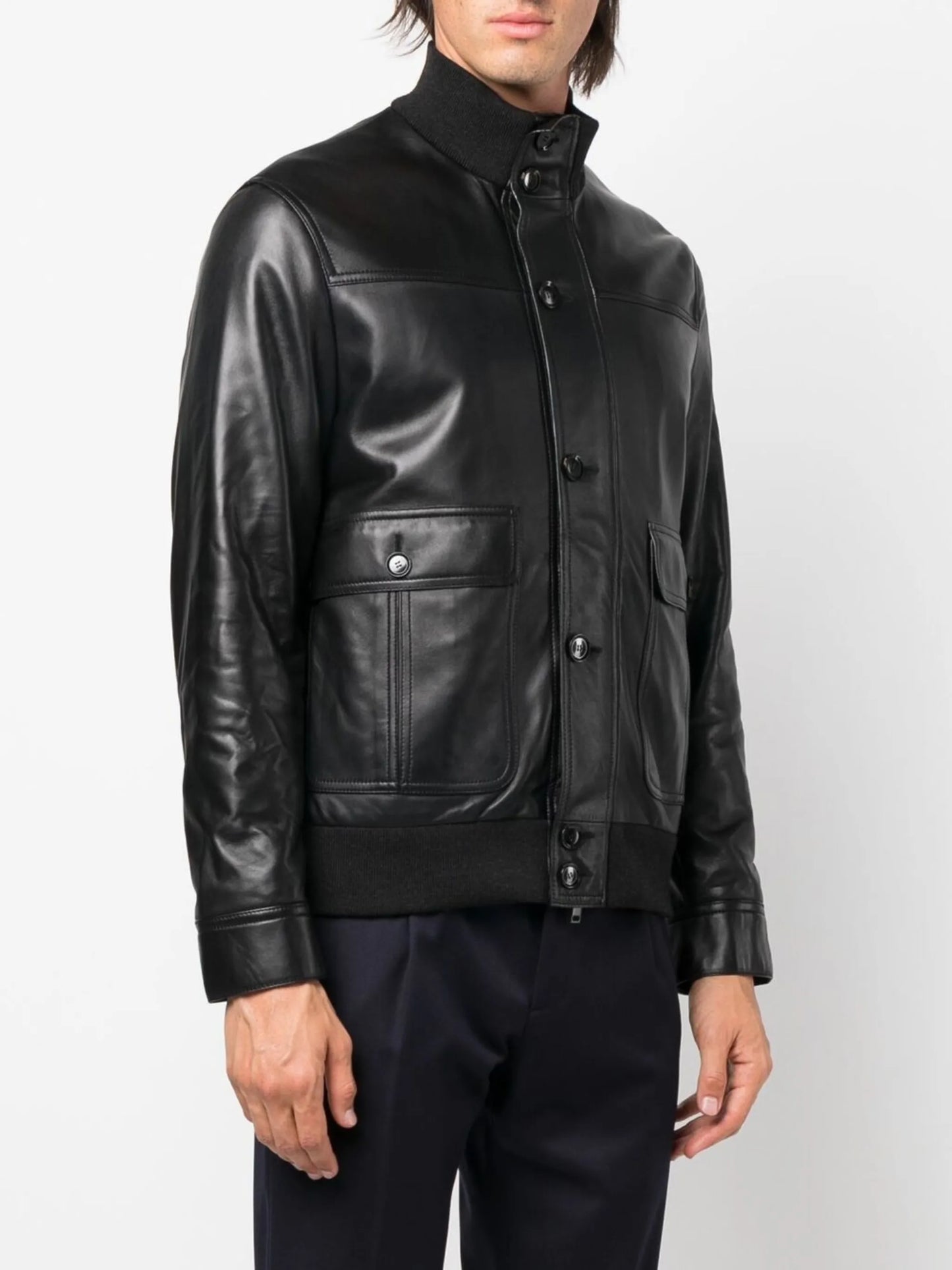 button-up leather jacket