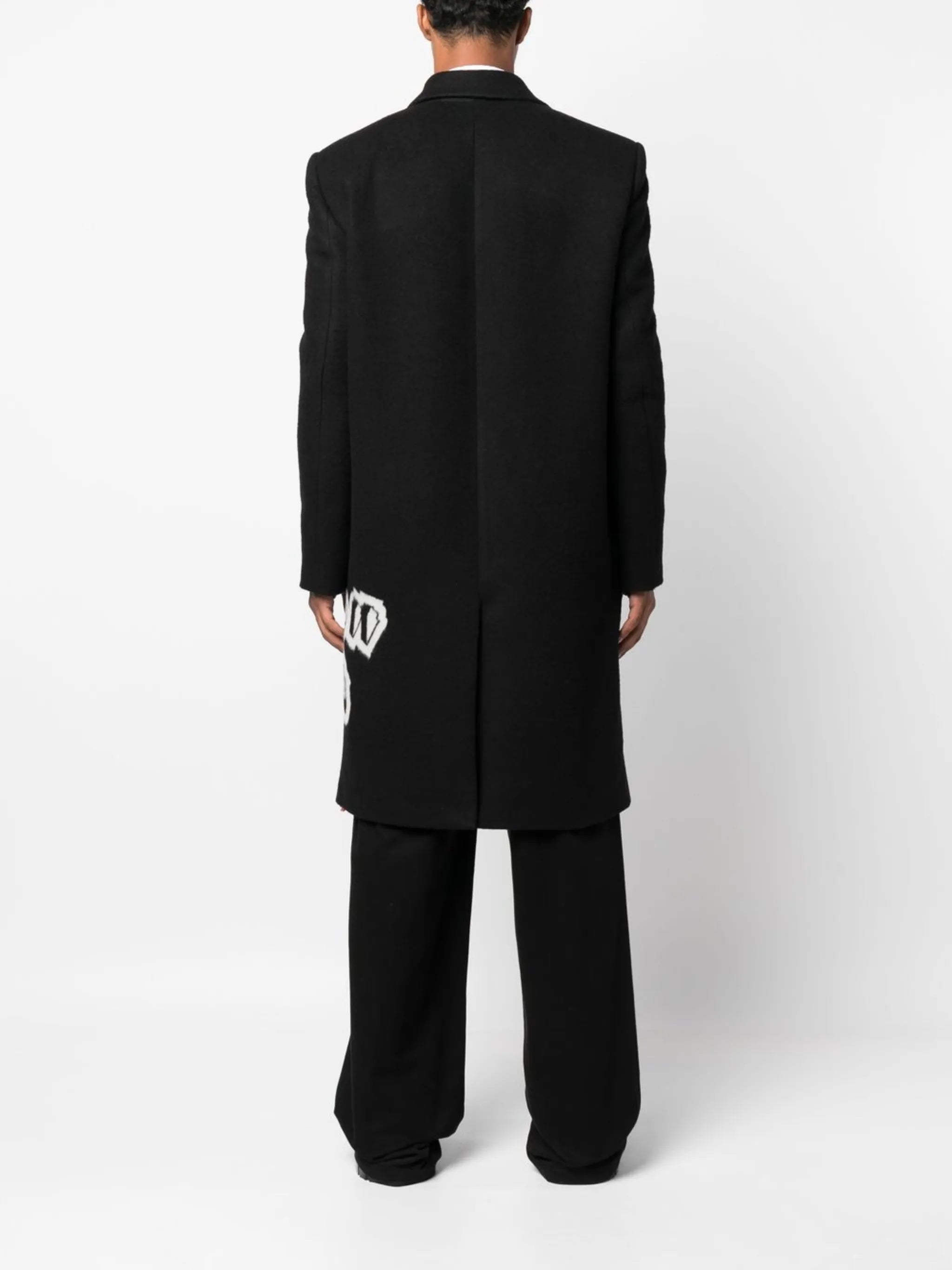 intarsia-graffiti logo single-breasted coat