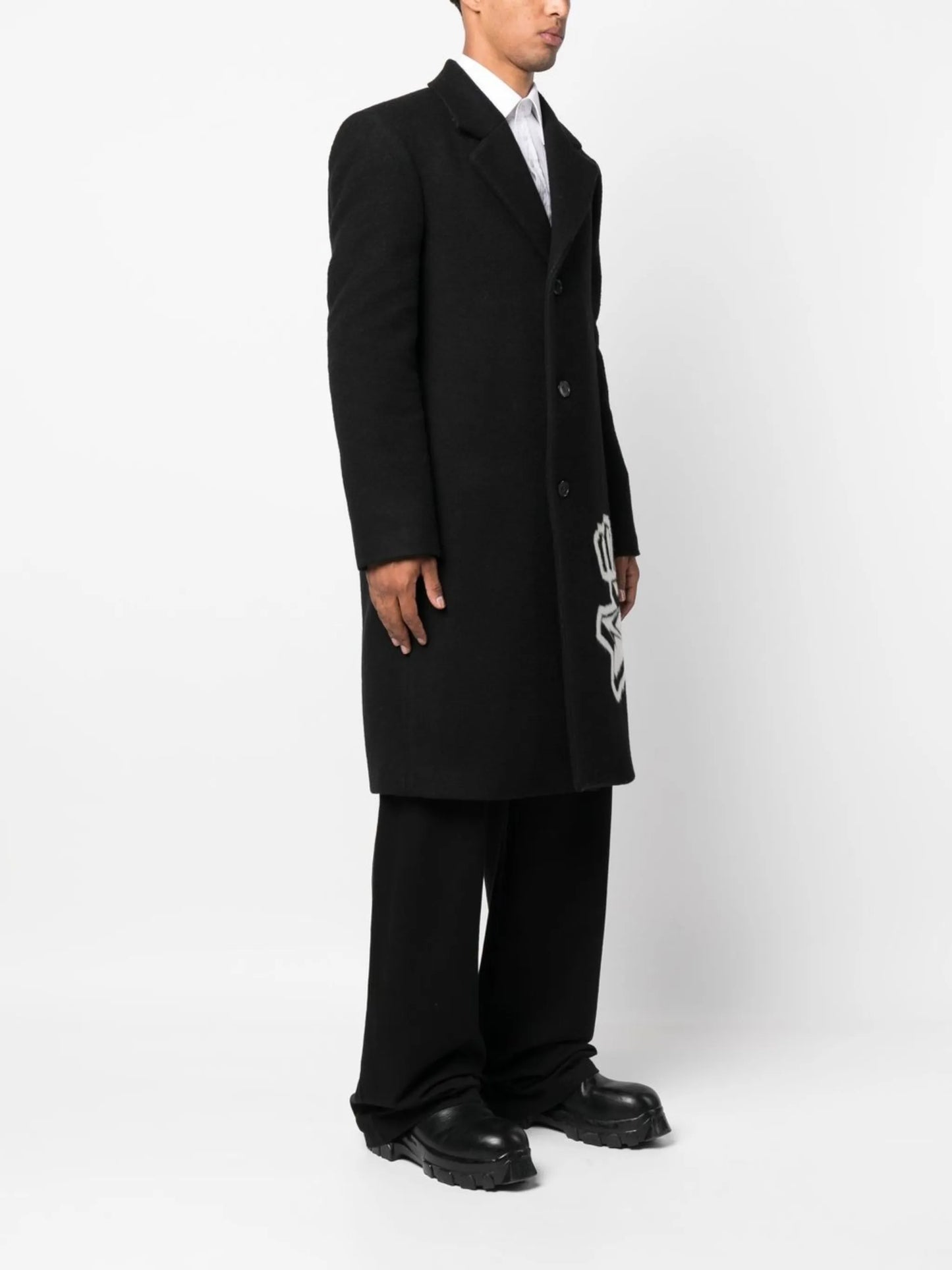 intarsia-graffiti logo single-breasted coat