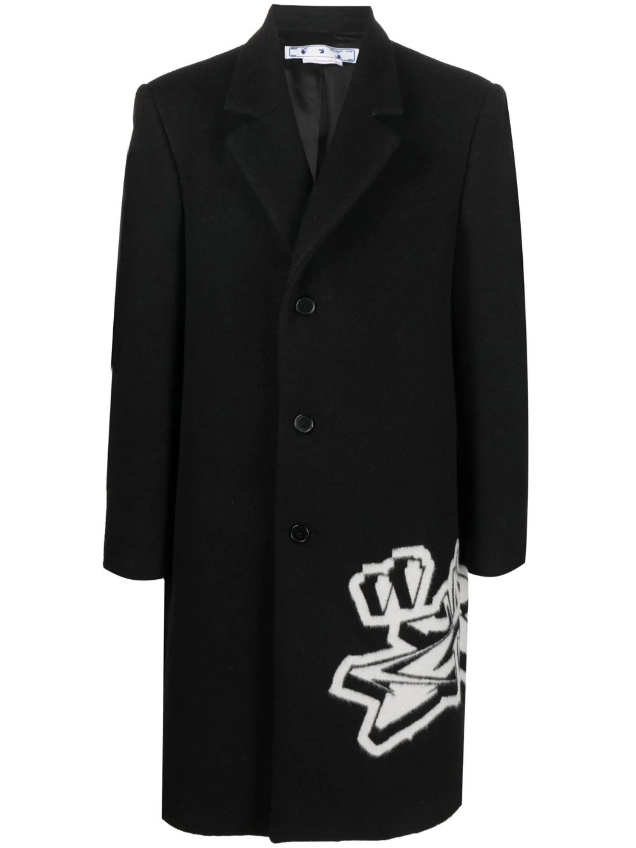 intarsia-graffiti logo single-breasted coat