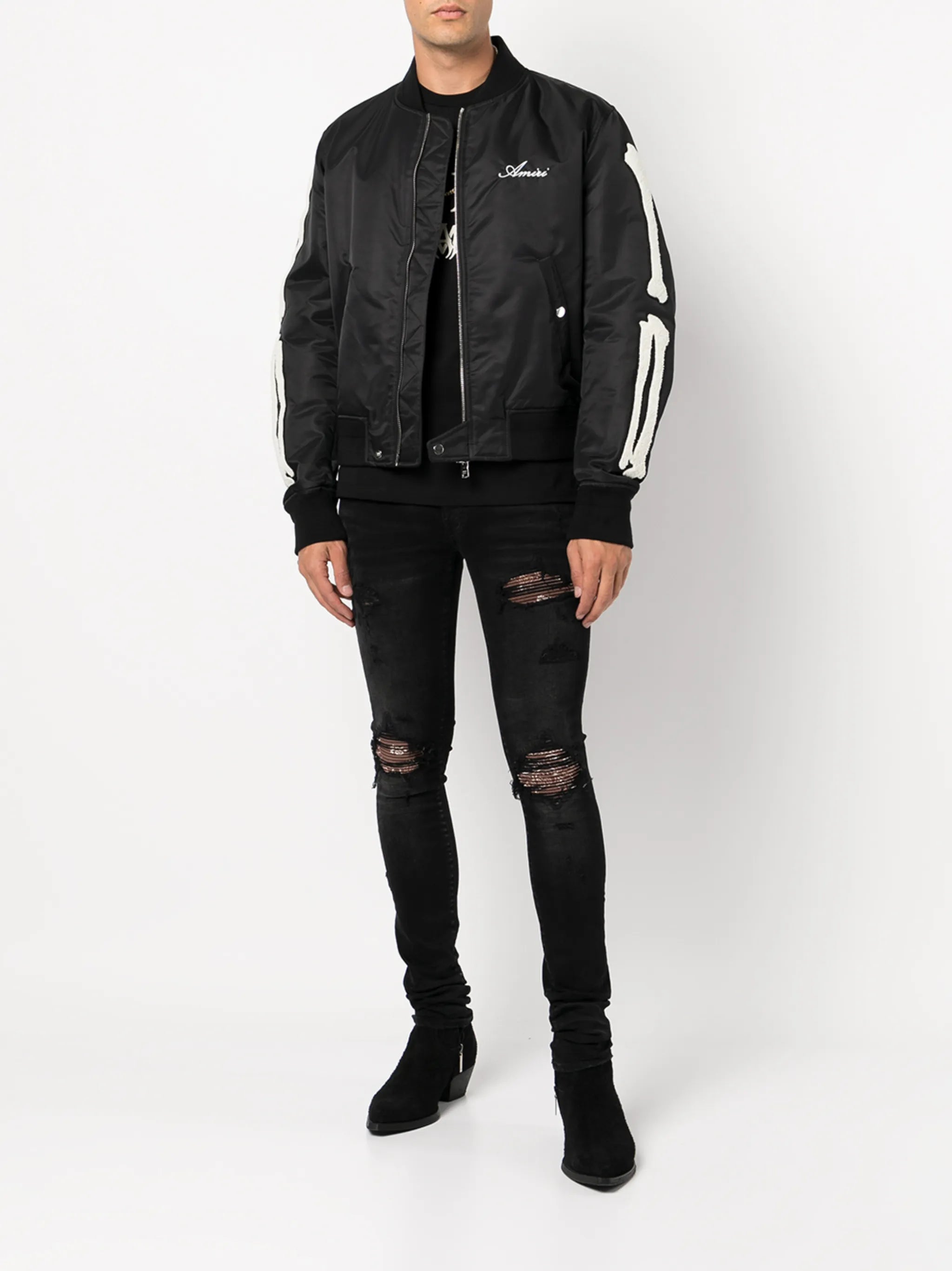 paisley-patch distressed skinny jeans