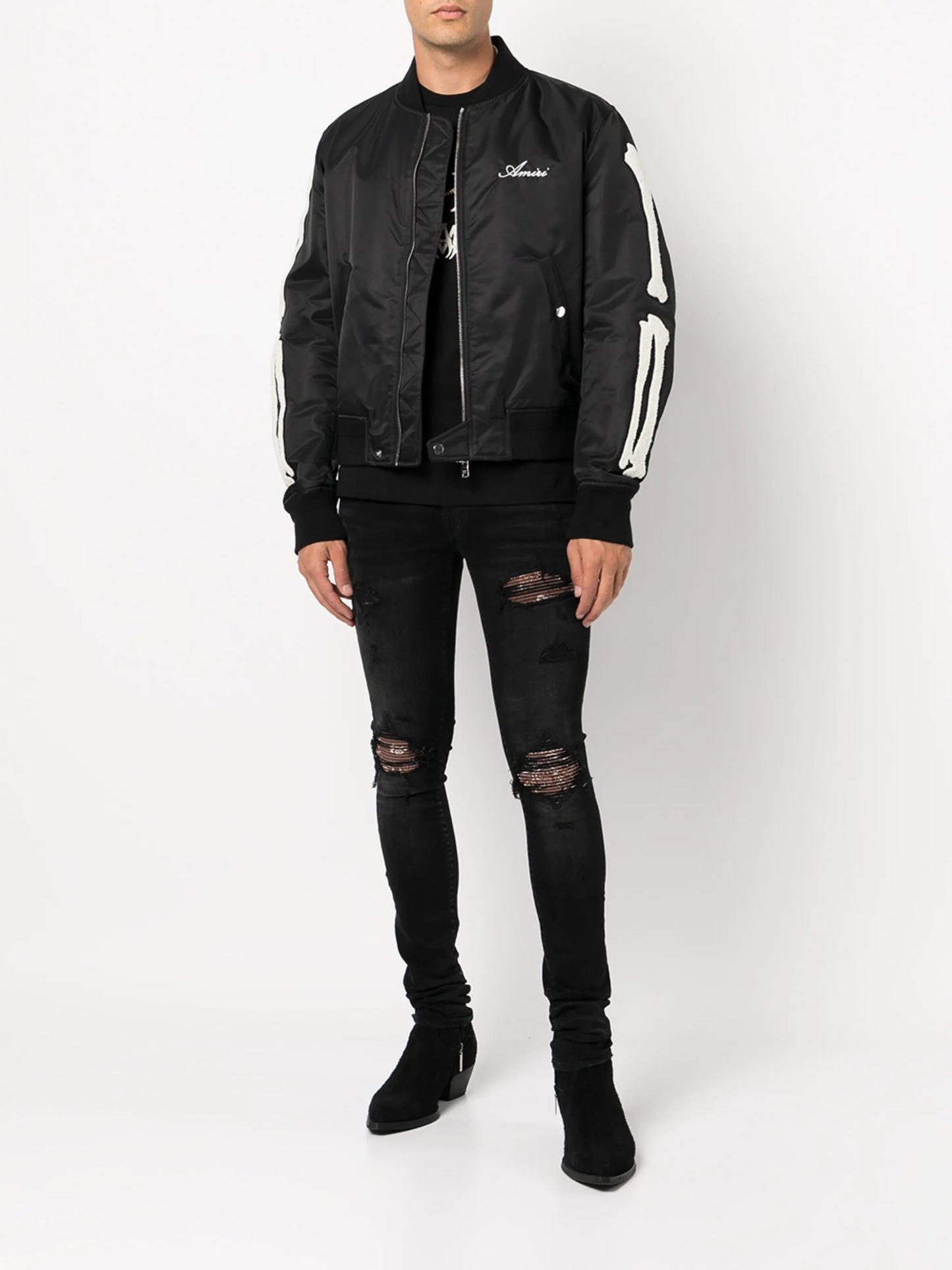 paisley-patch distressed skinny jeans