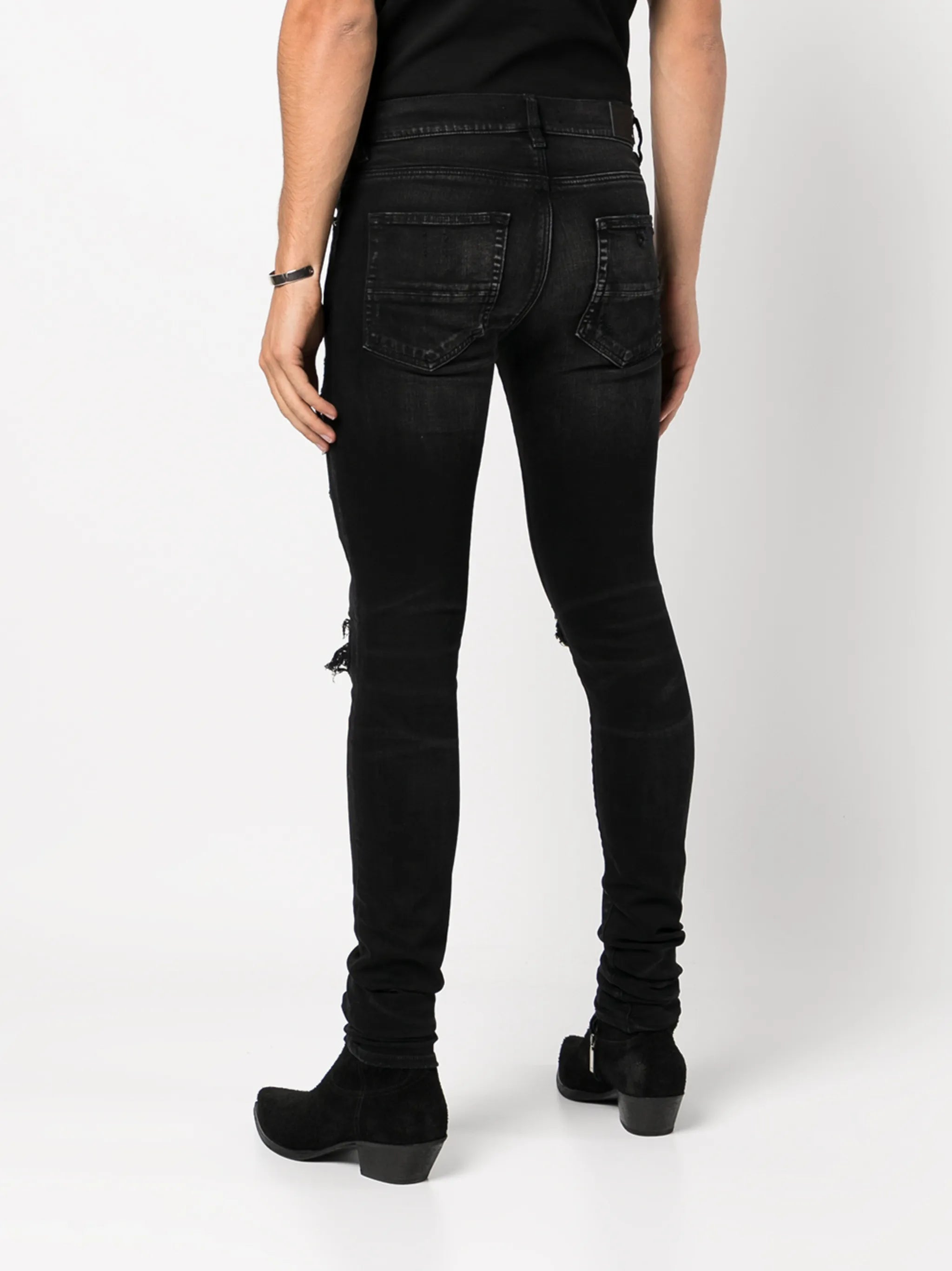 paisley-patch distressed skinny jeans