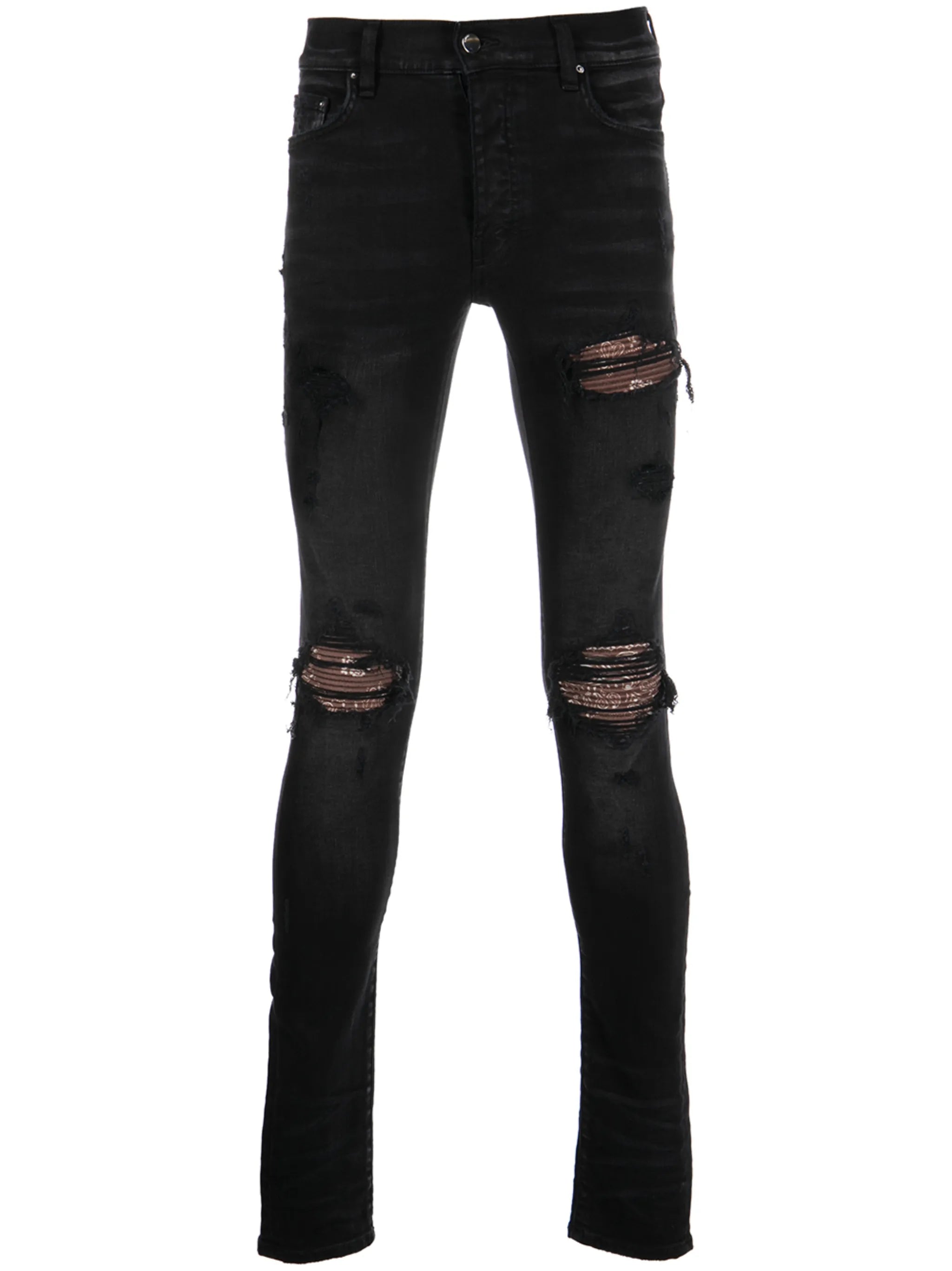 paisley-patch distressed skinny jeans