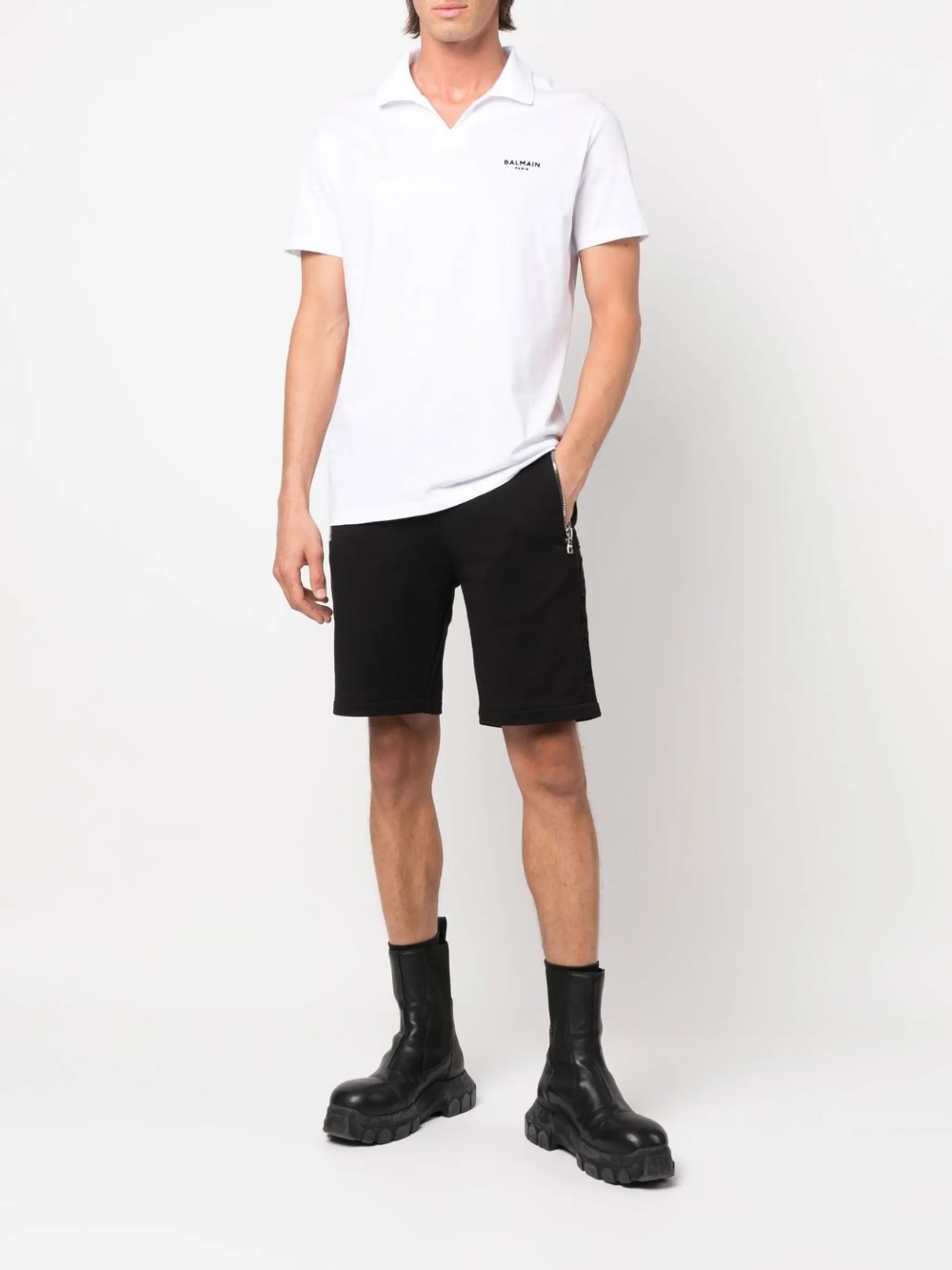 wingtip-collar cotton polo shirt