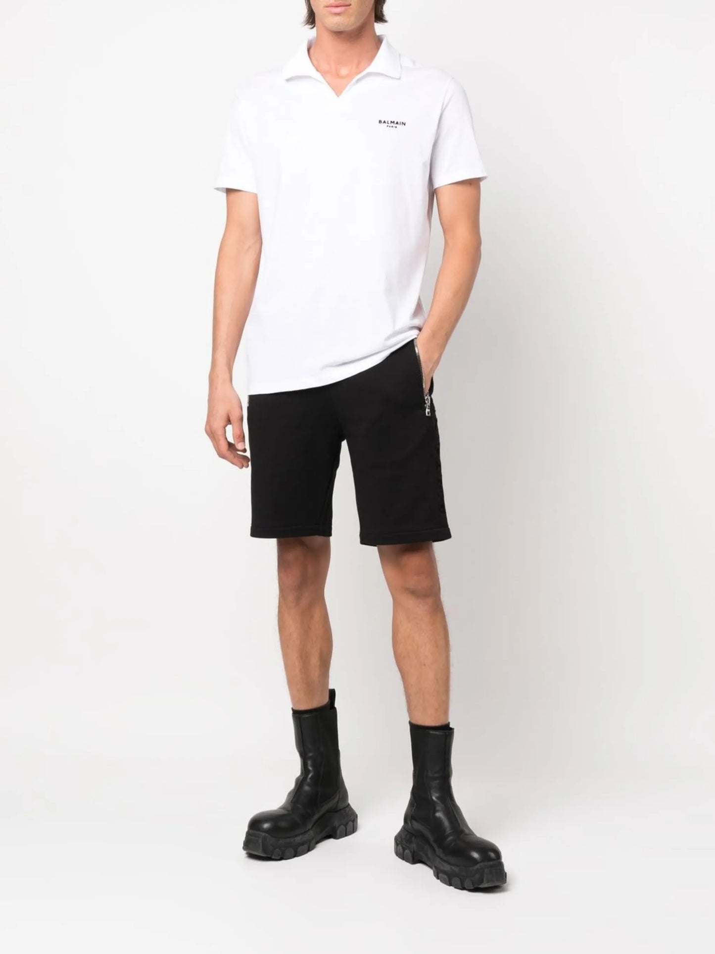 wingtip-collar cotton polo shirt