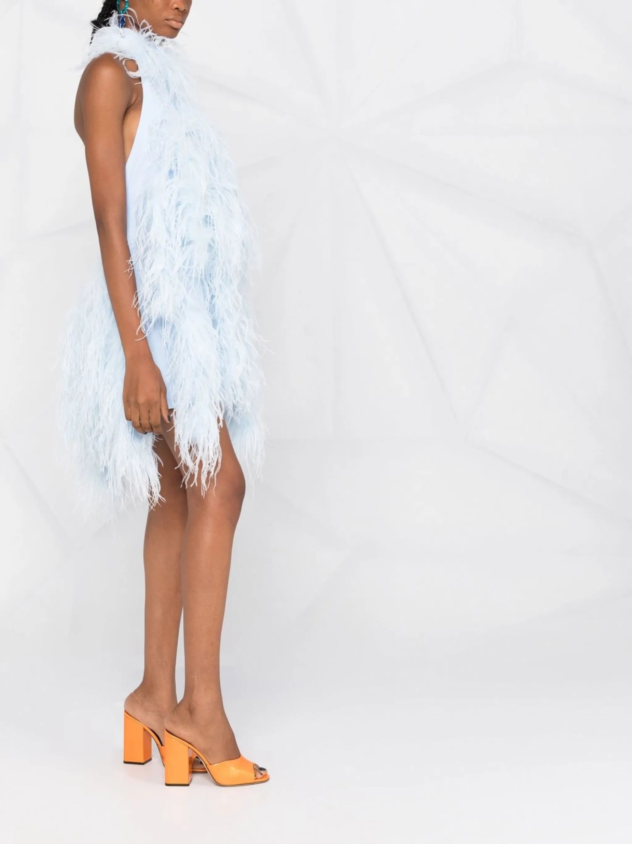 feather-trim halterneck mini dress