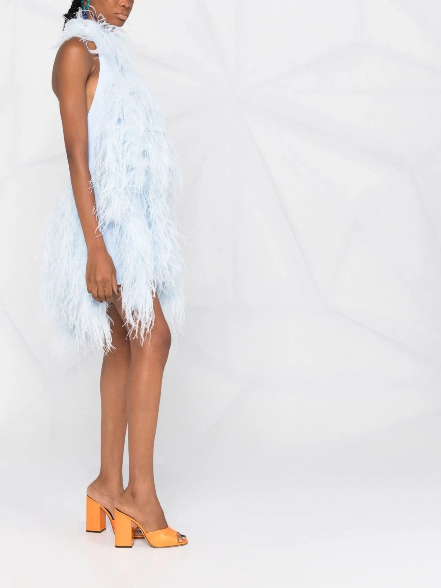 feather-trim halterneck mini dress