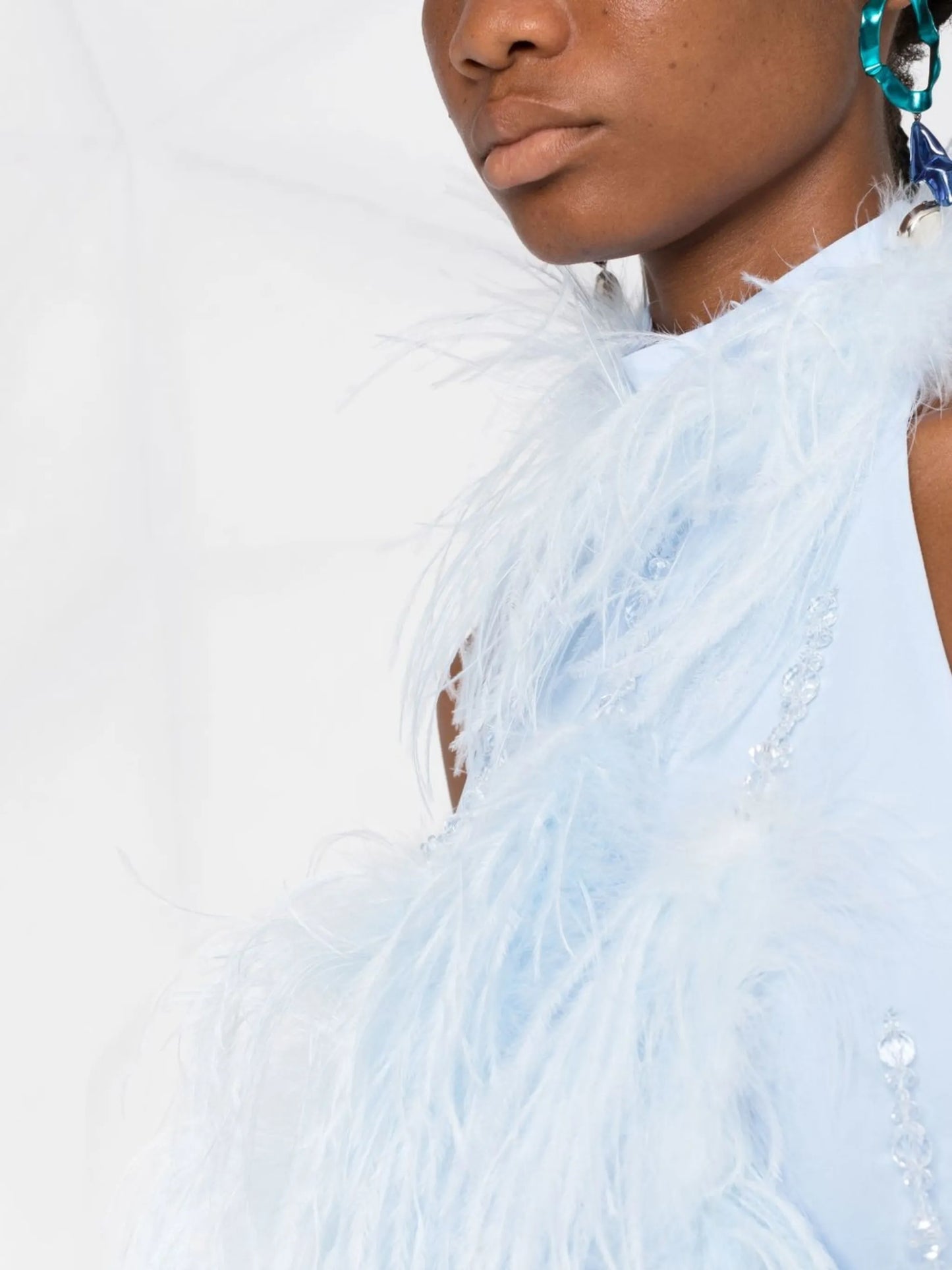 feather-trim halterneck mini dress