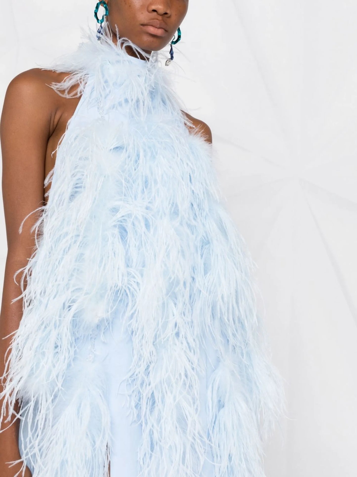 feather-trim halterneck mini dress