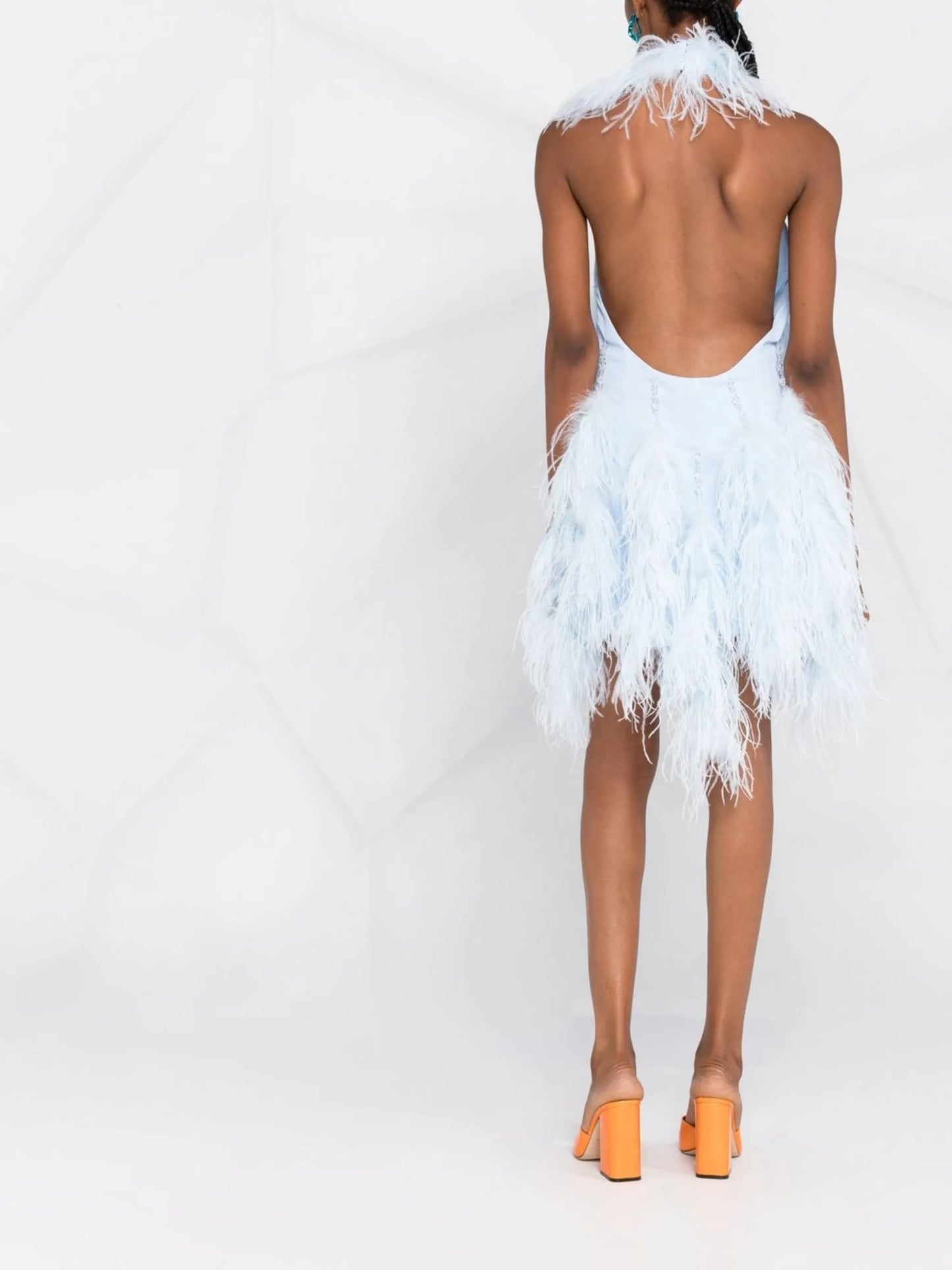 feather-trim halterneck mini dress