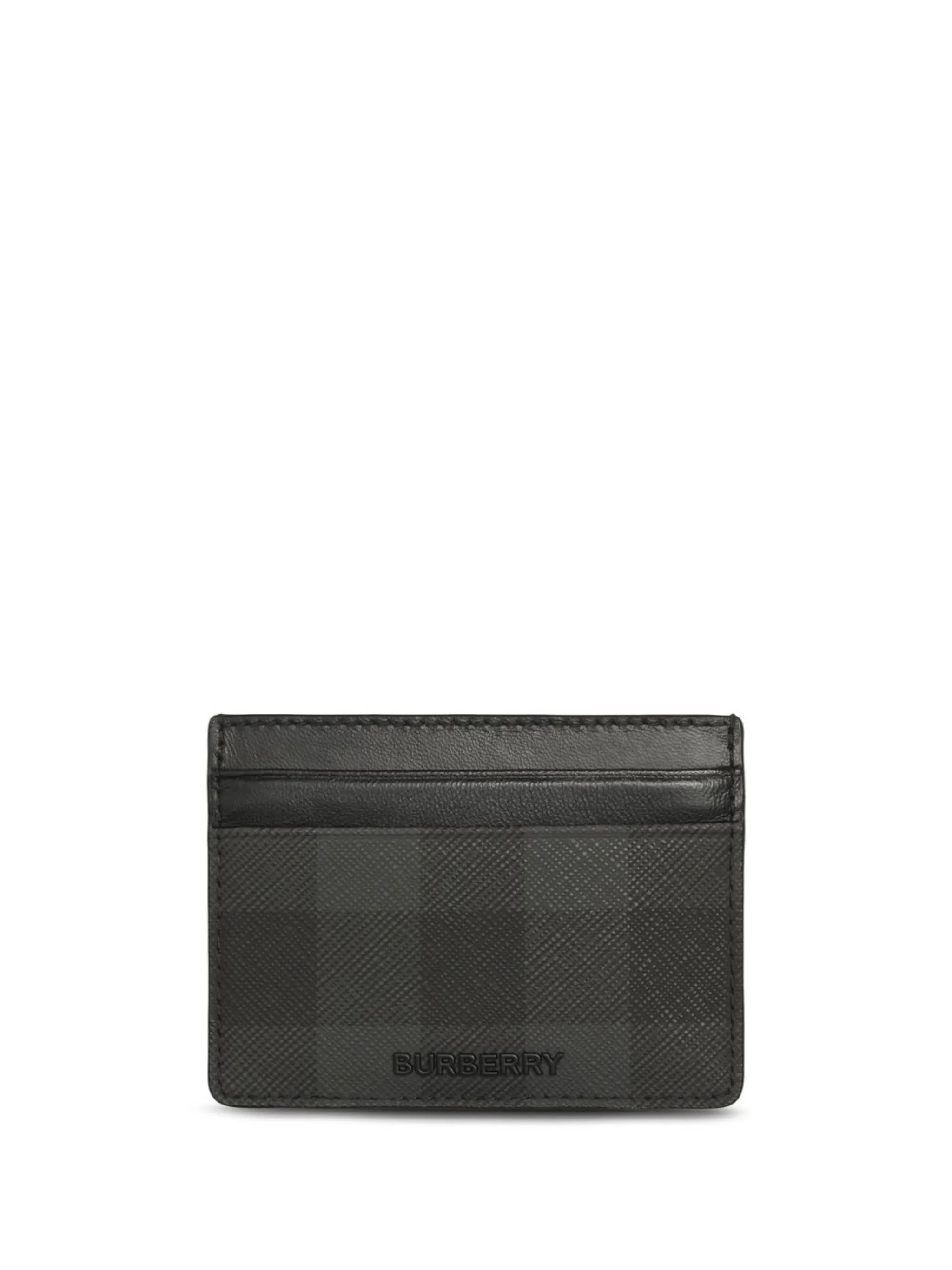 check-pattern leather cardholder