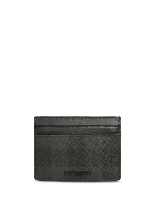 check-pattern leather cardholder