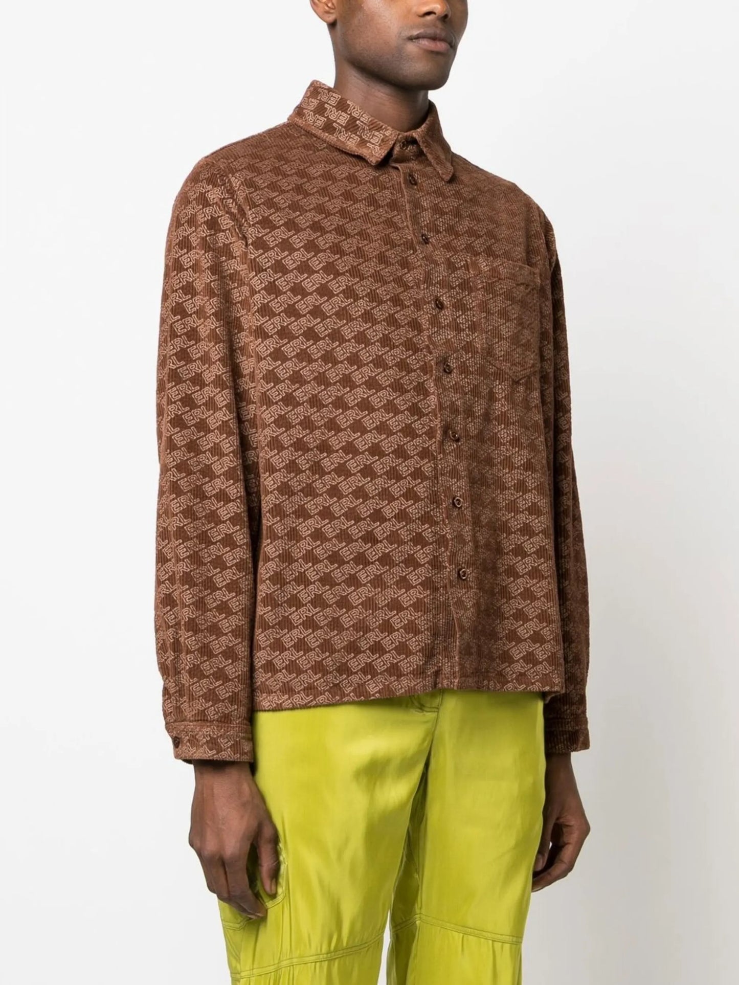 all-over logo print corduroy shirt