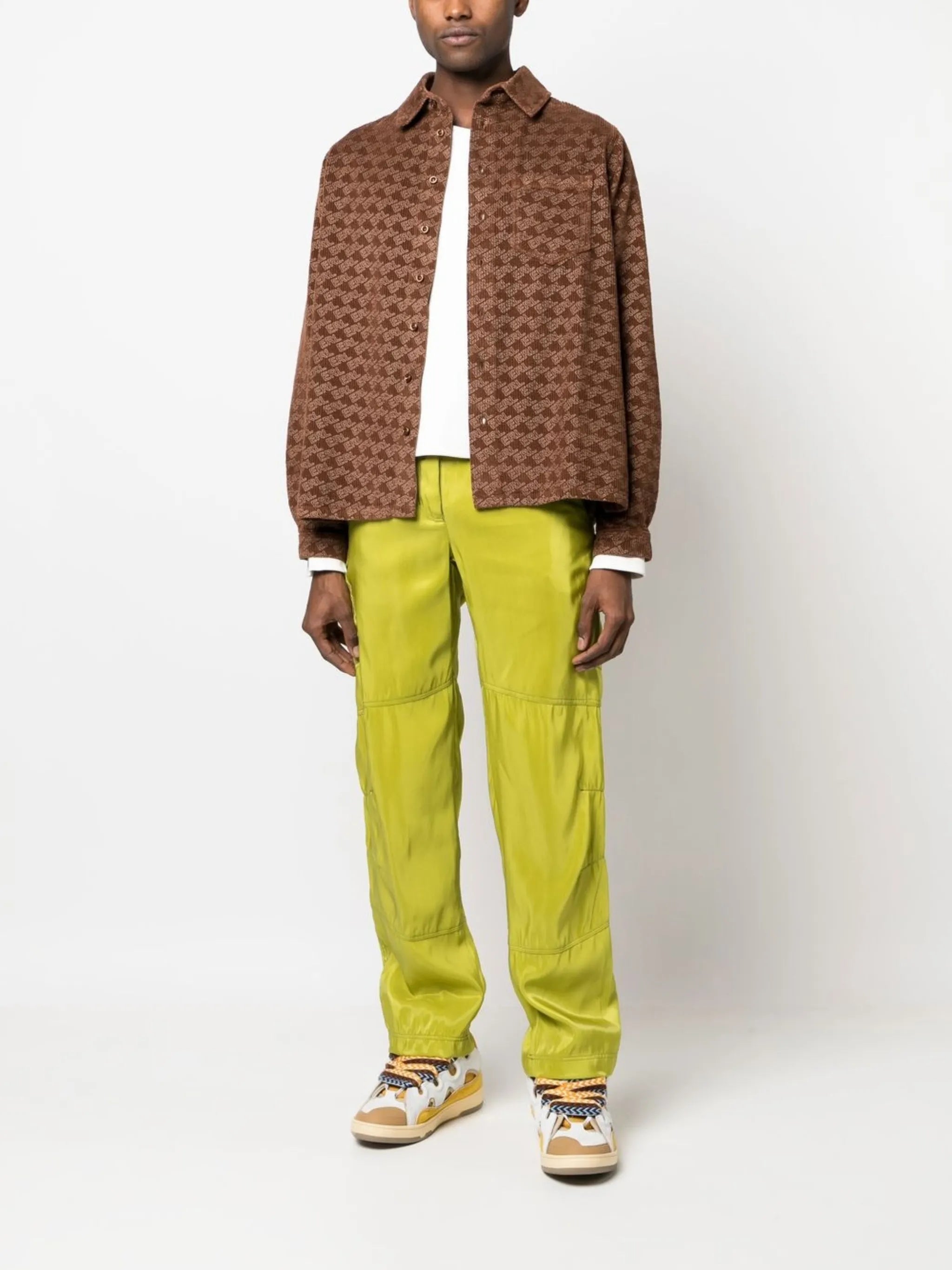 all-over logo print corduroy shirt
