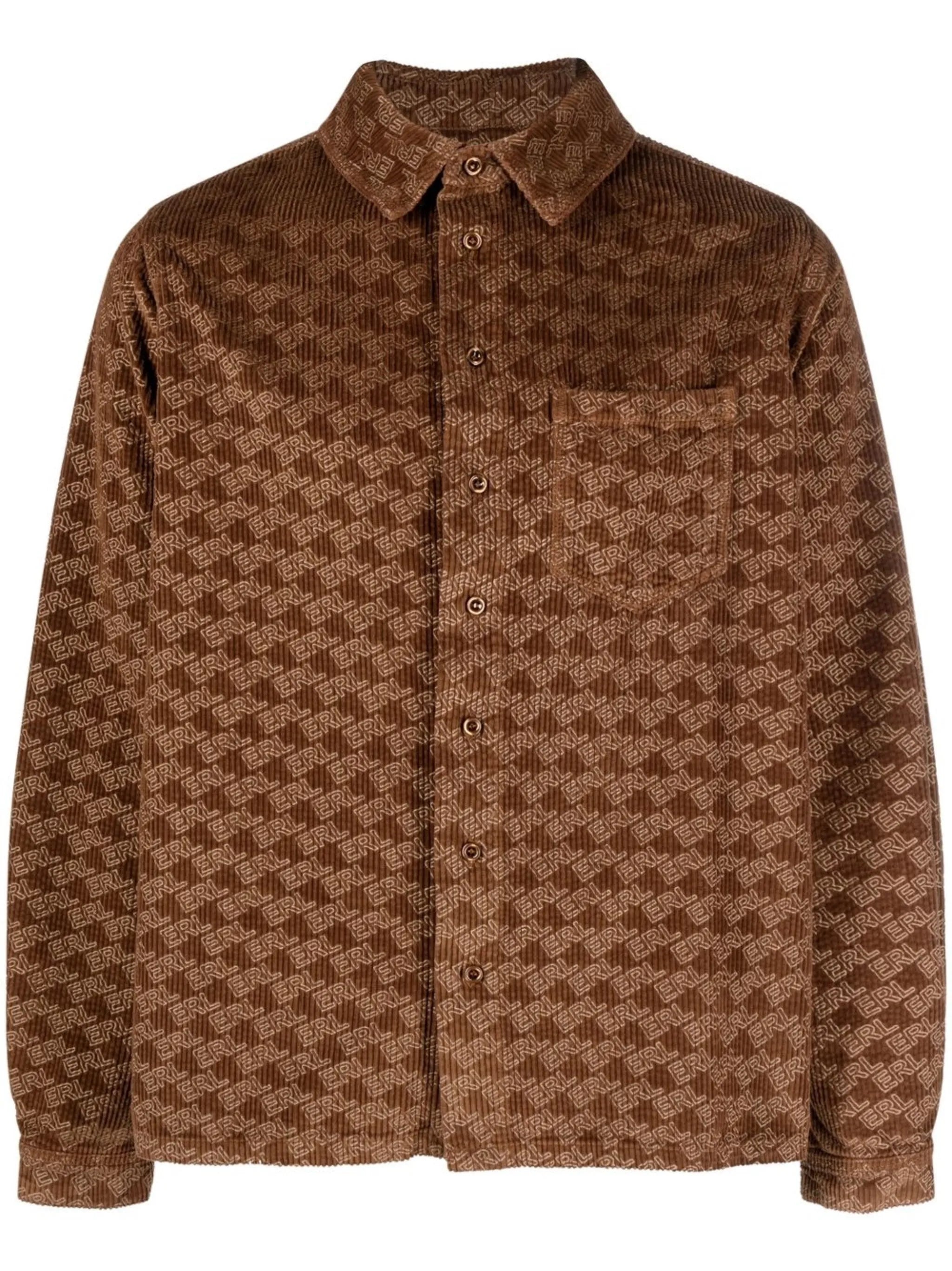 all-over logo print corduroy shirt