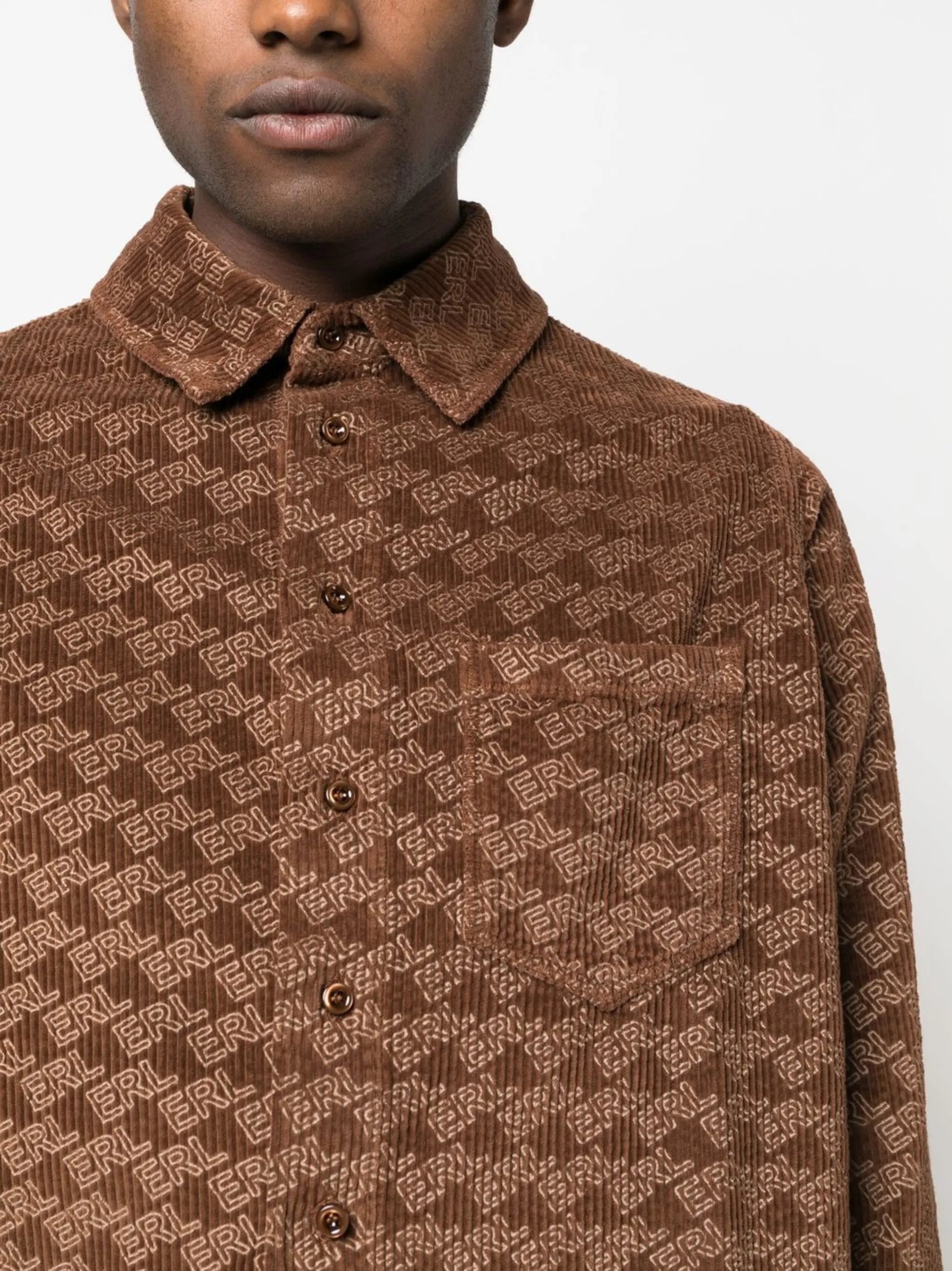 all-over logo print corduroy shirt
