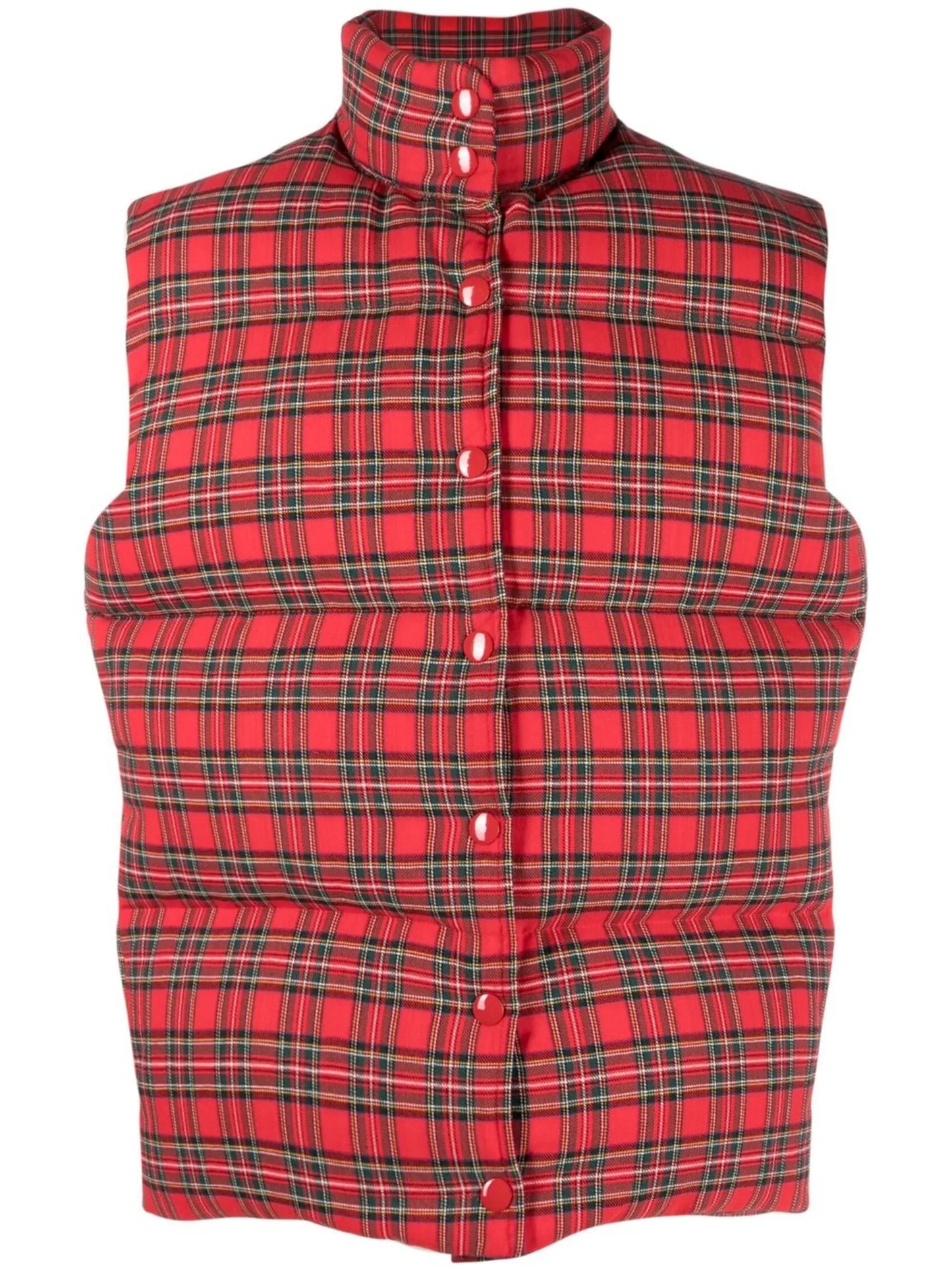 plaid-print padded vest