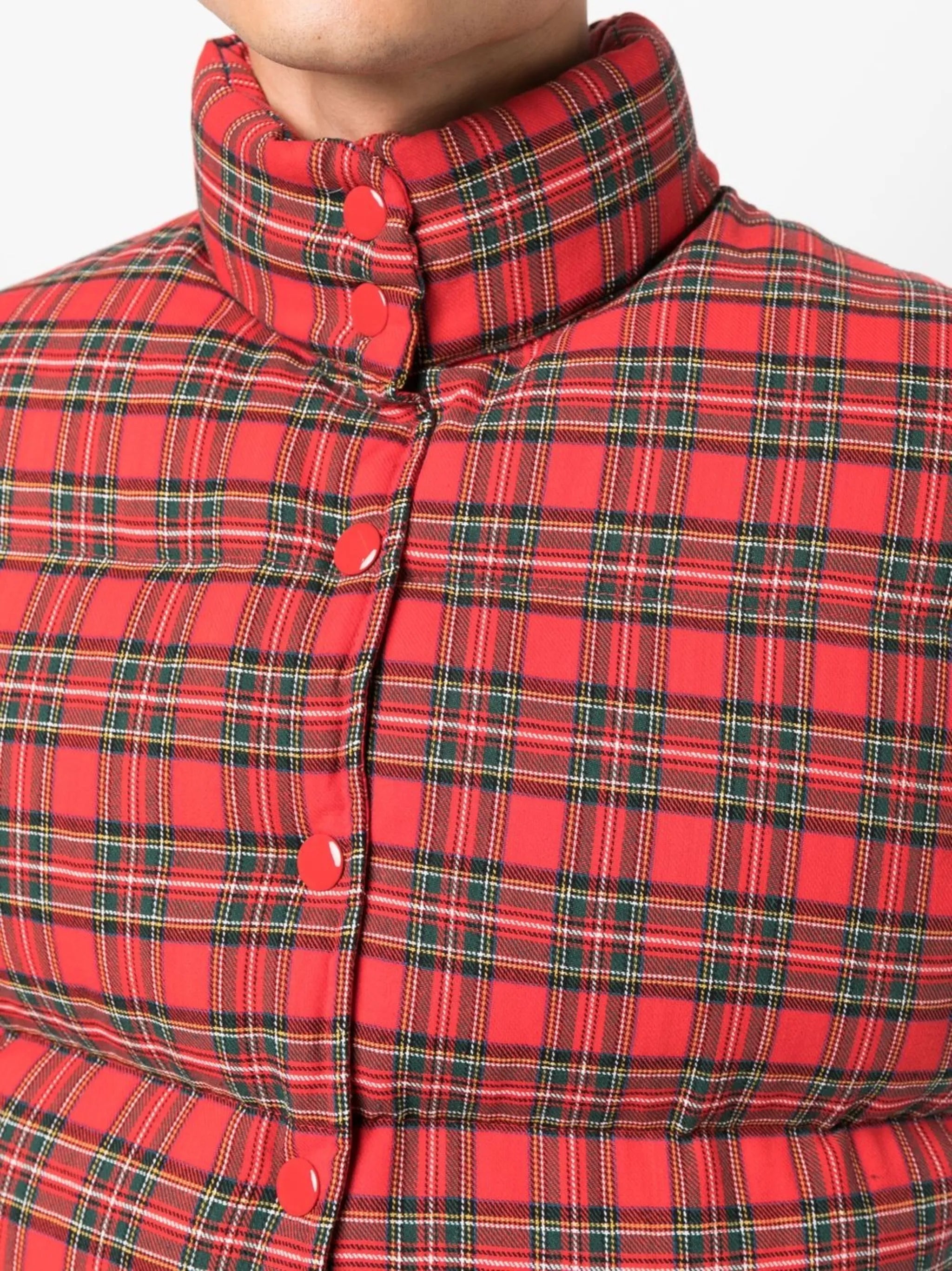 plaid-print padded vest