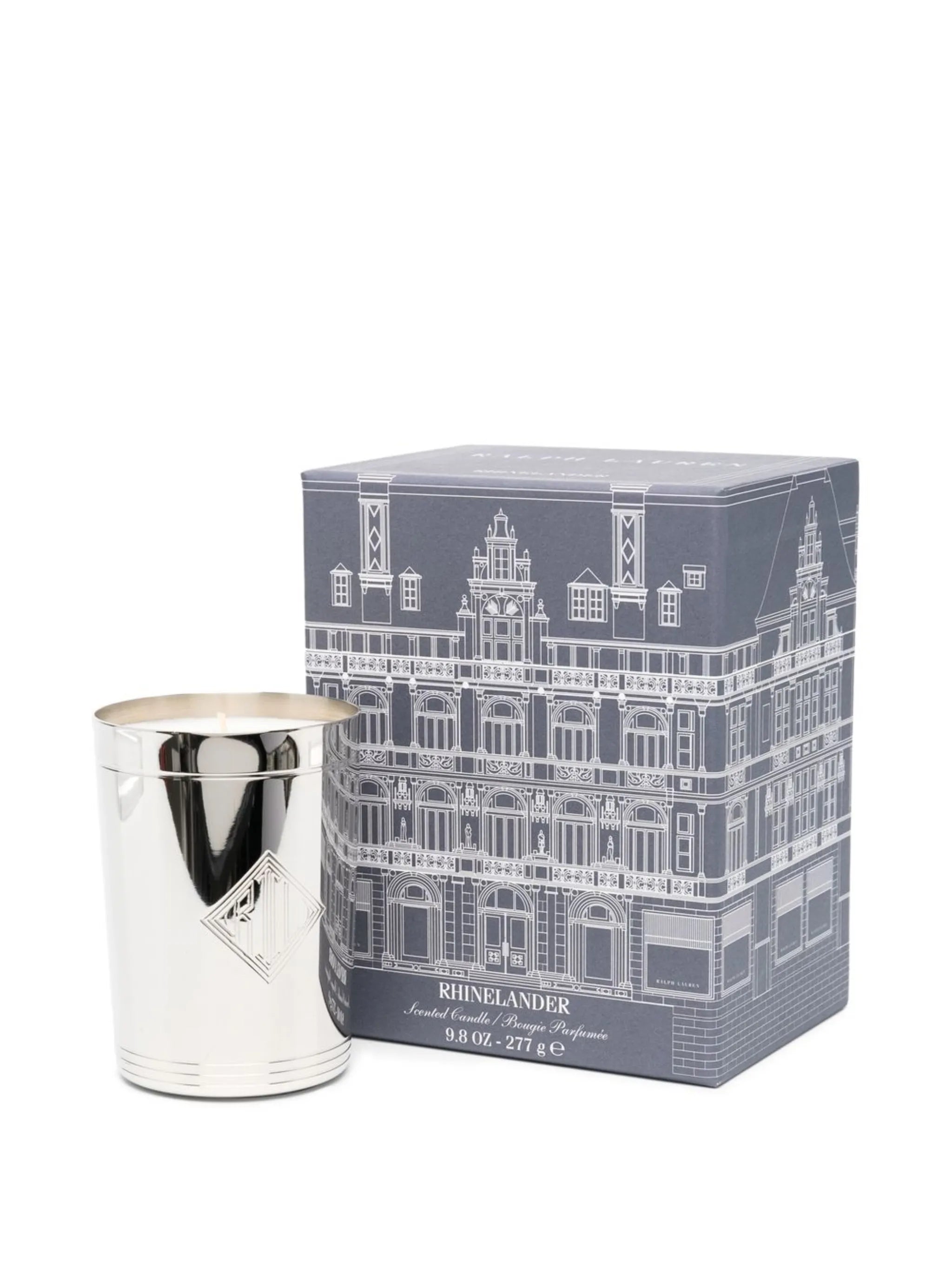 Rhinelander logo-debossed candle