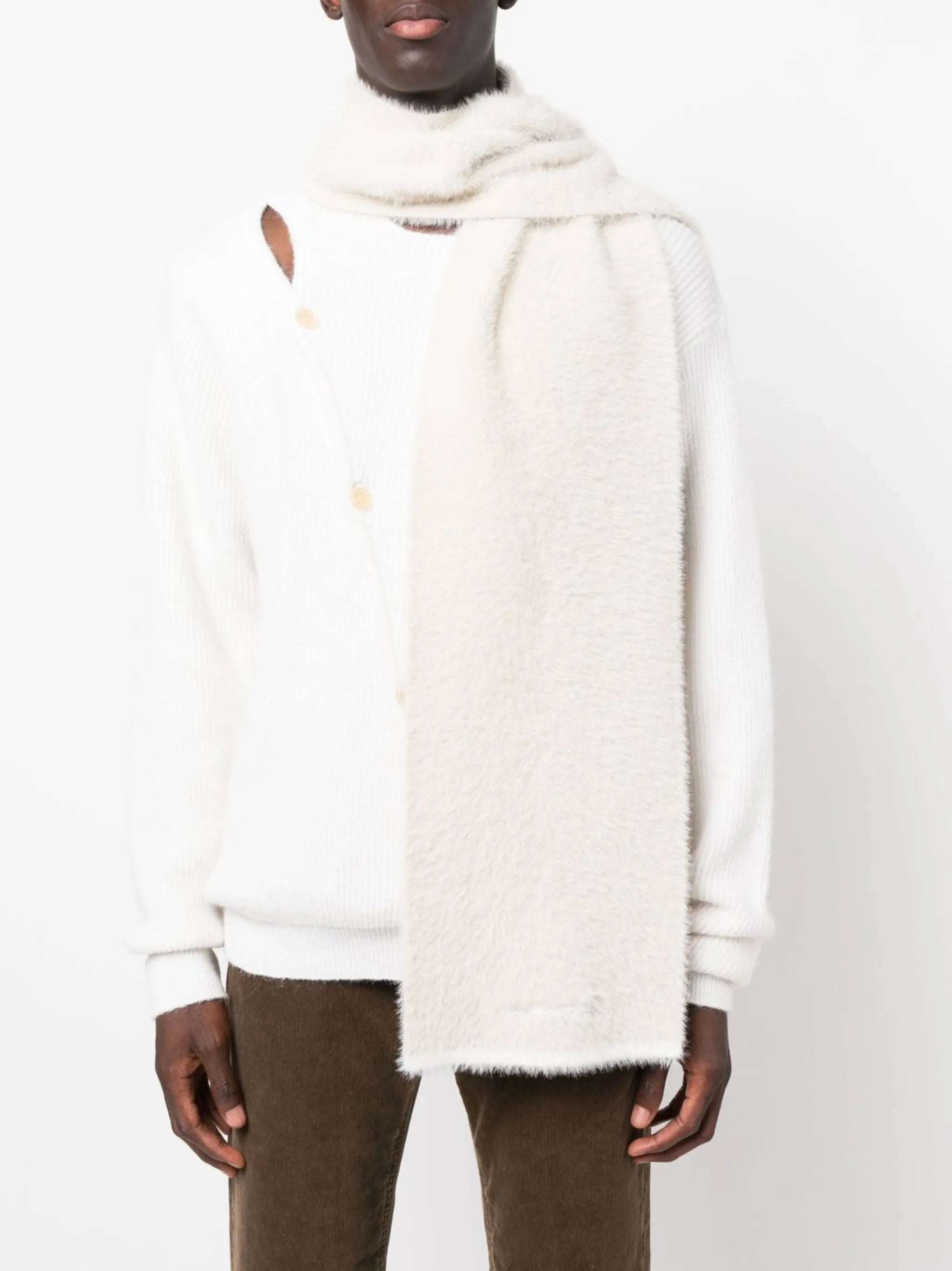 textured logo-embroidered scarf