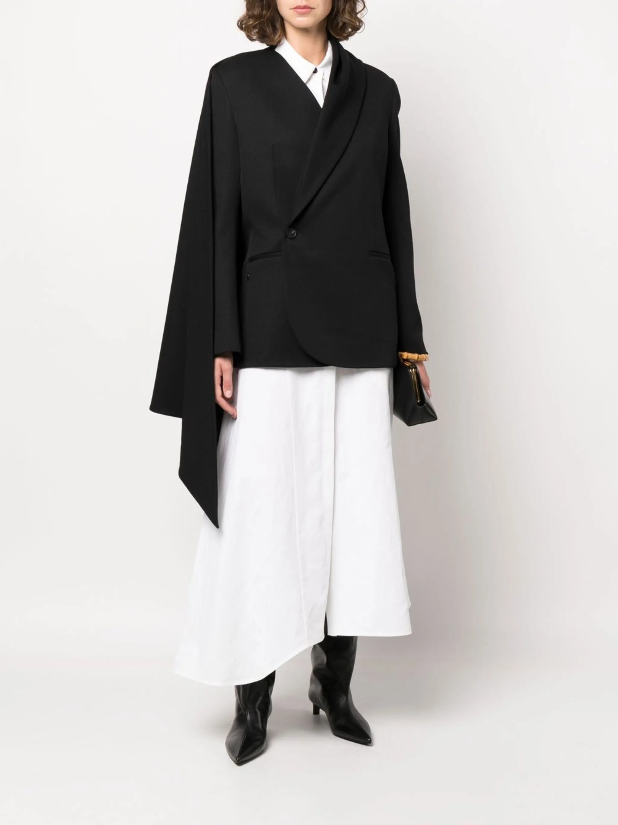 detachable-scarf draped blazer