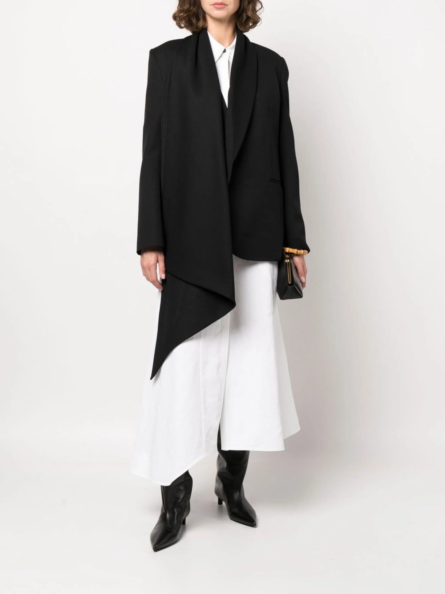 detachable-scarf draped blazer