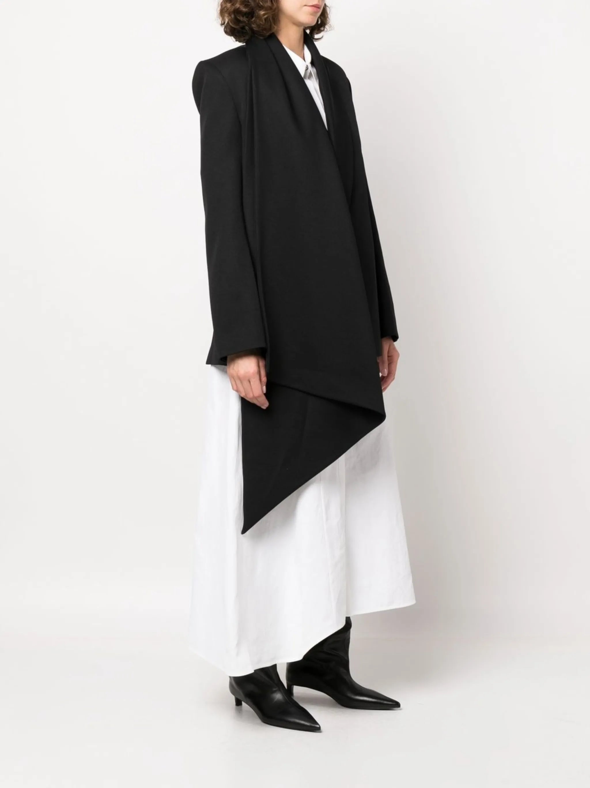detachable-scarf draped blazer