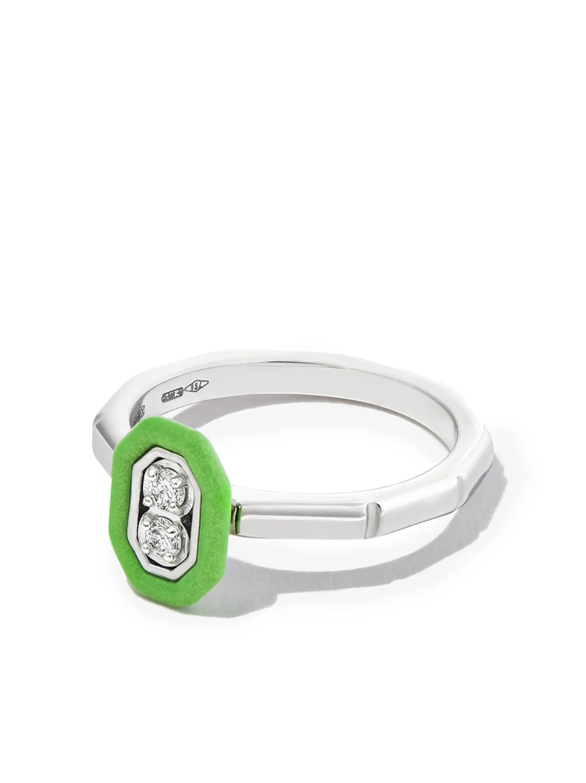 18kt white gold Unique diamond enamel ring