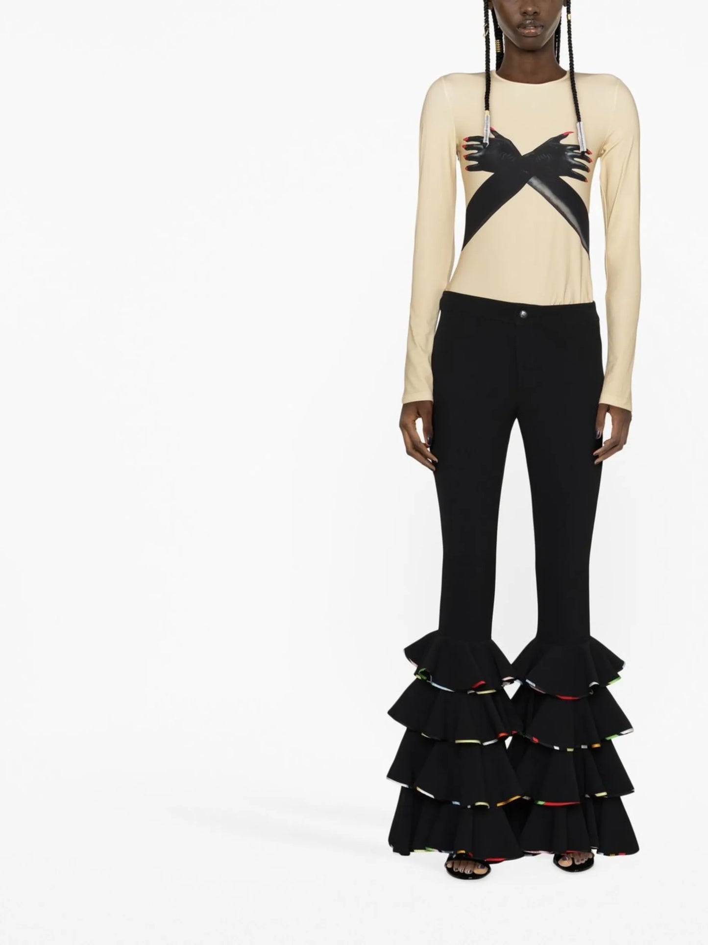 Marmo-print ruffled trousers