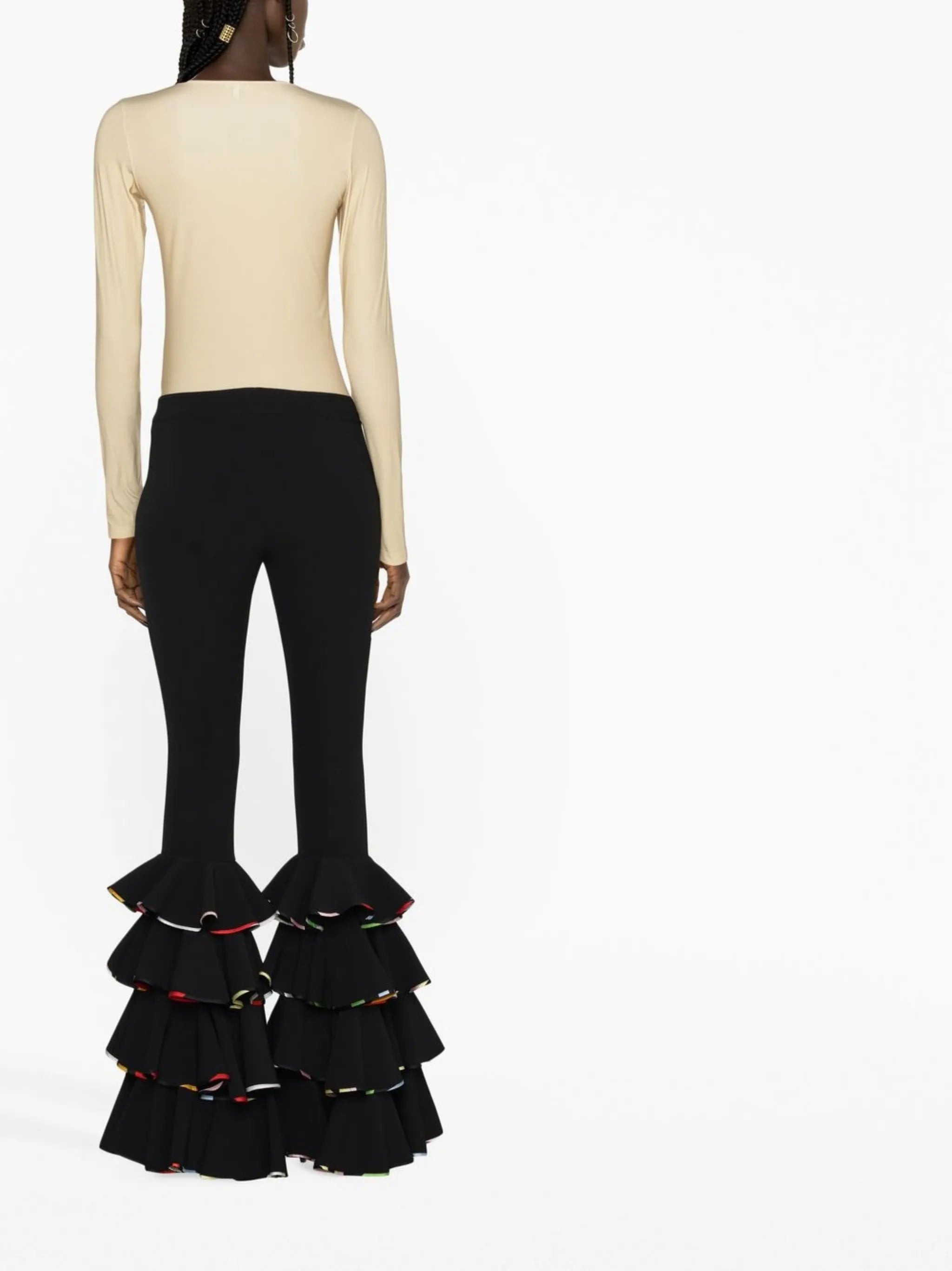 Marmo-print ruffled trousers