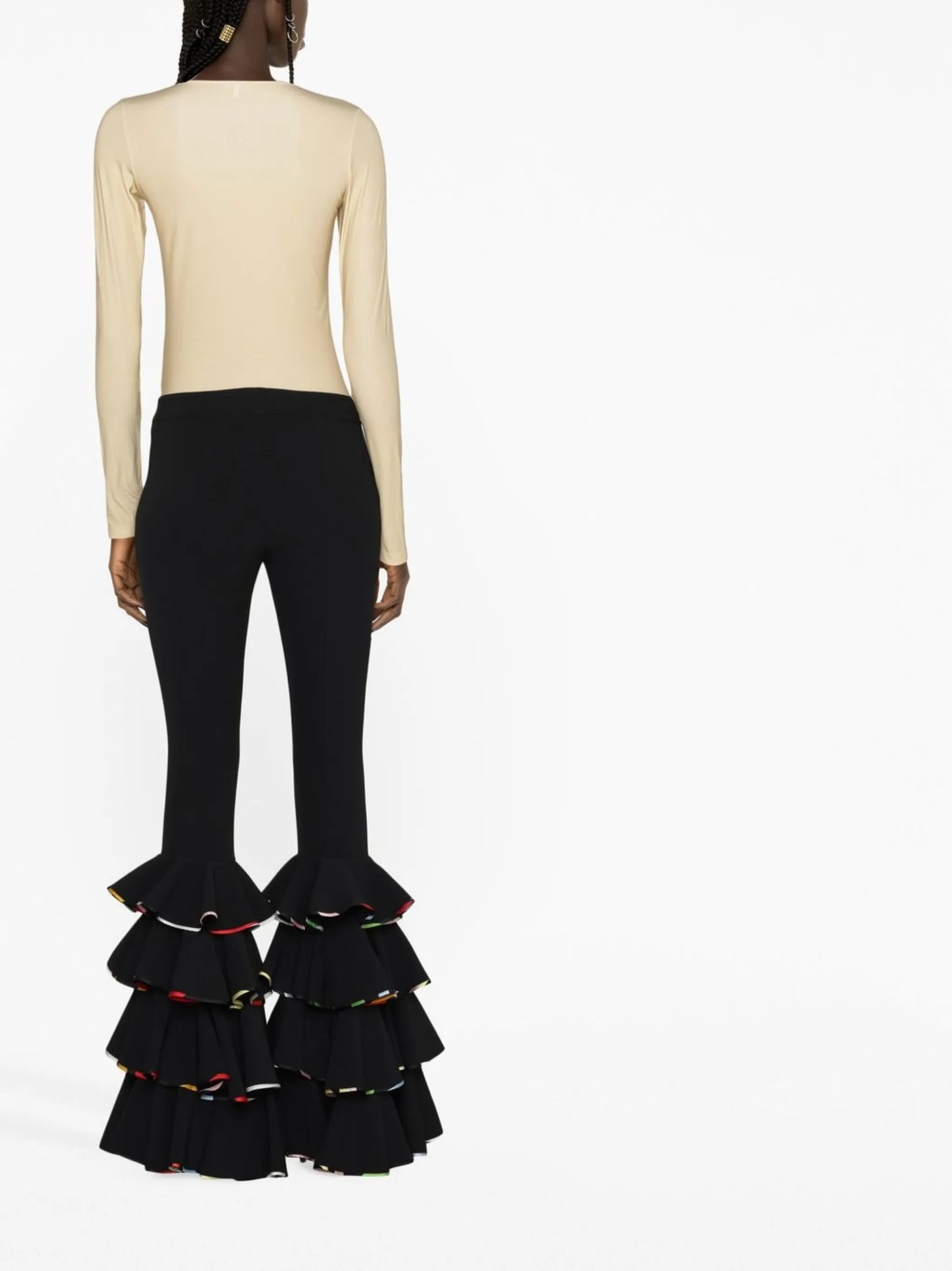 Marmo-print ruffled trousers