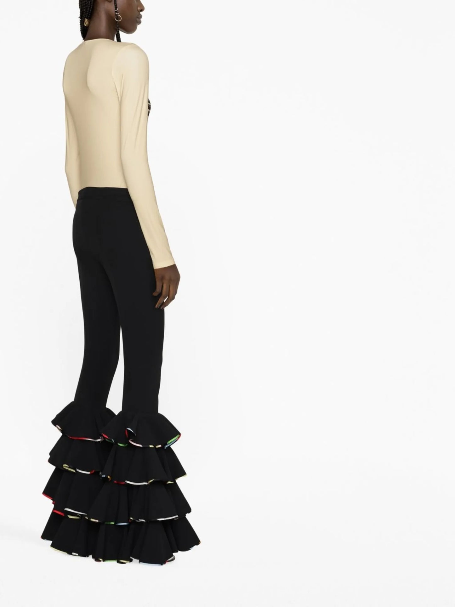 Marmo-print ruffled trousers