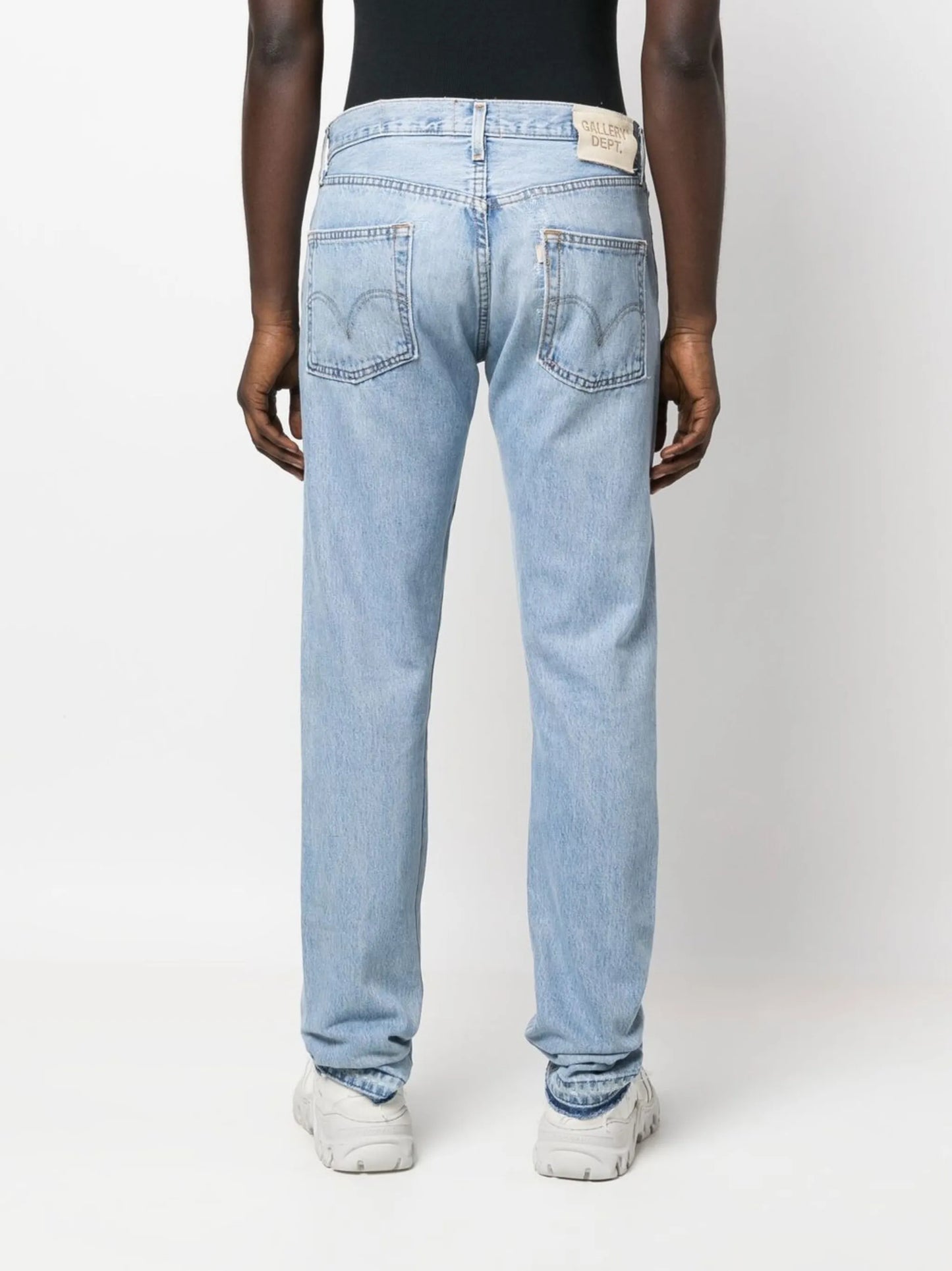 light-wash distressed jeans