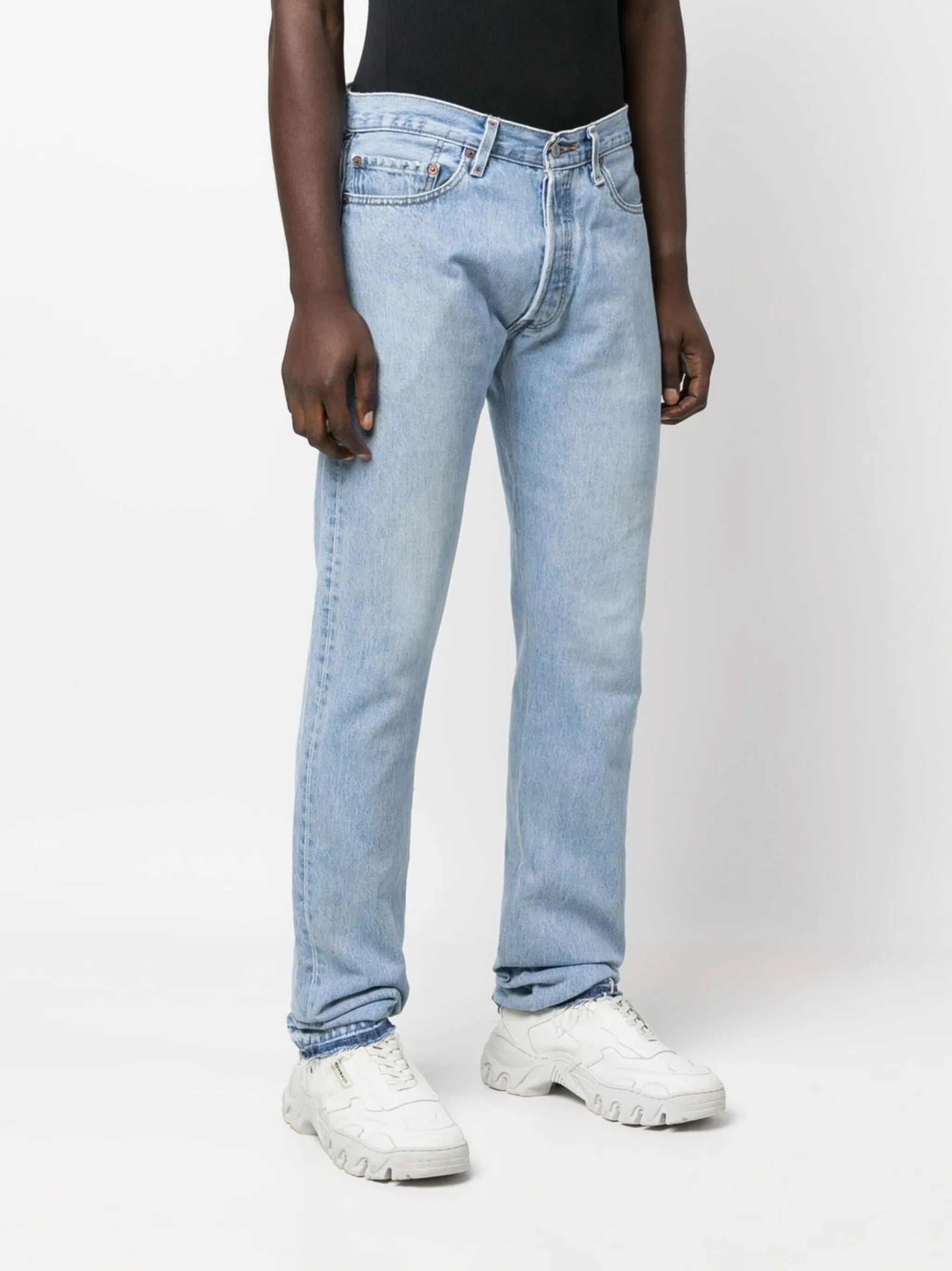 light-wash distressed jeans