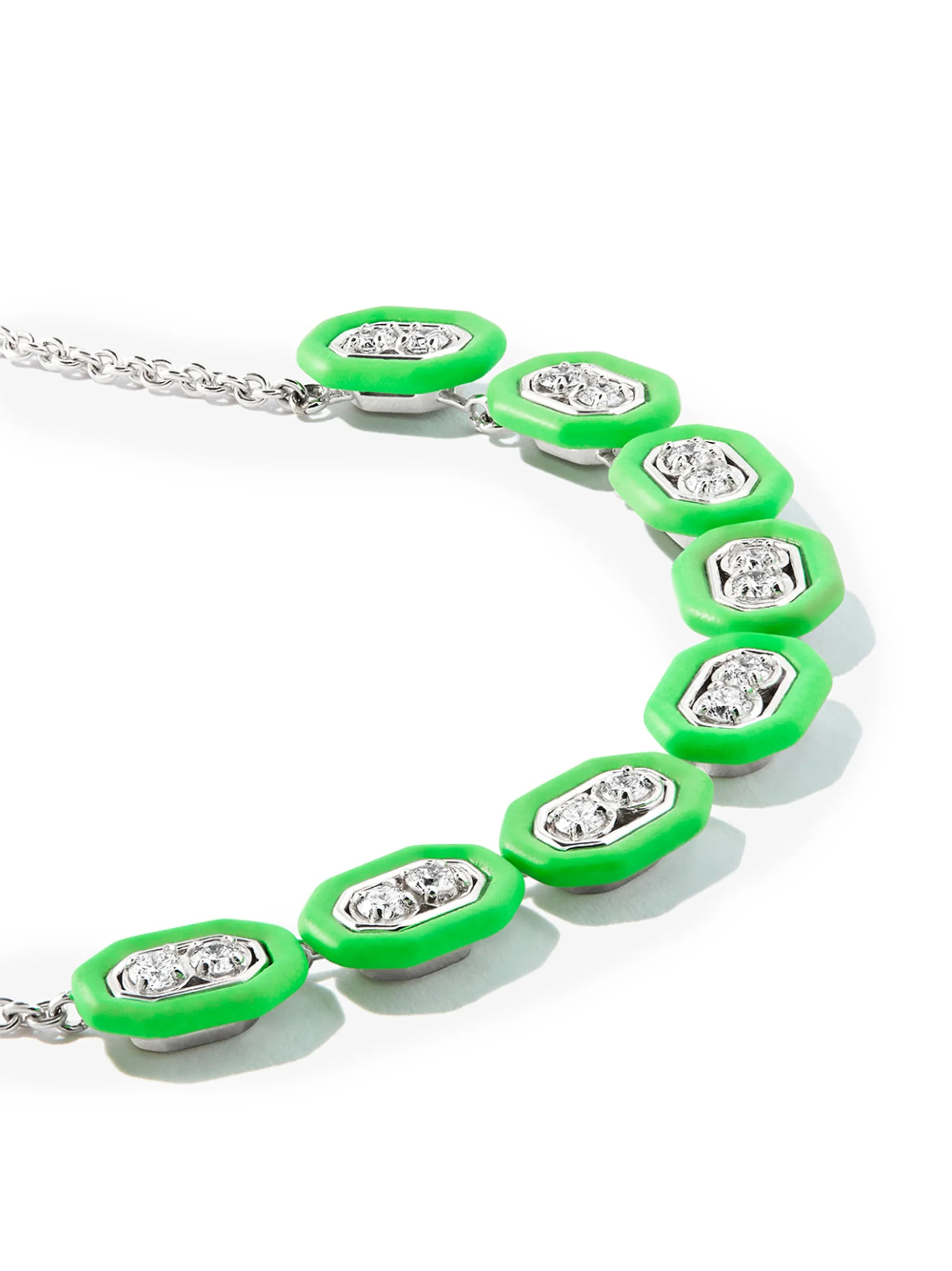 18kt white gold diamond and enamel necklace