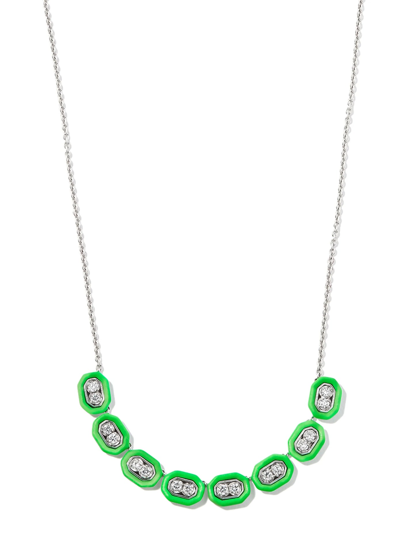18kt white gold diamond and enamel necklace