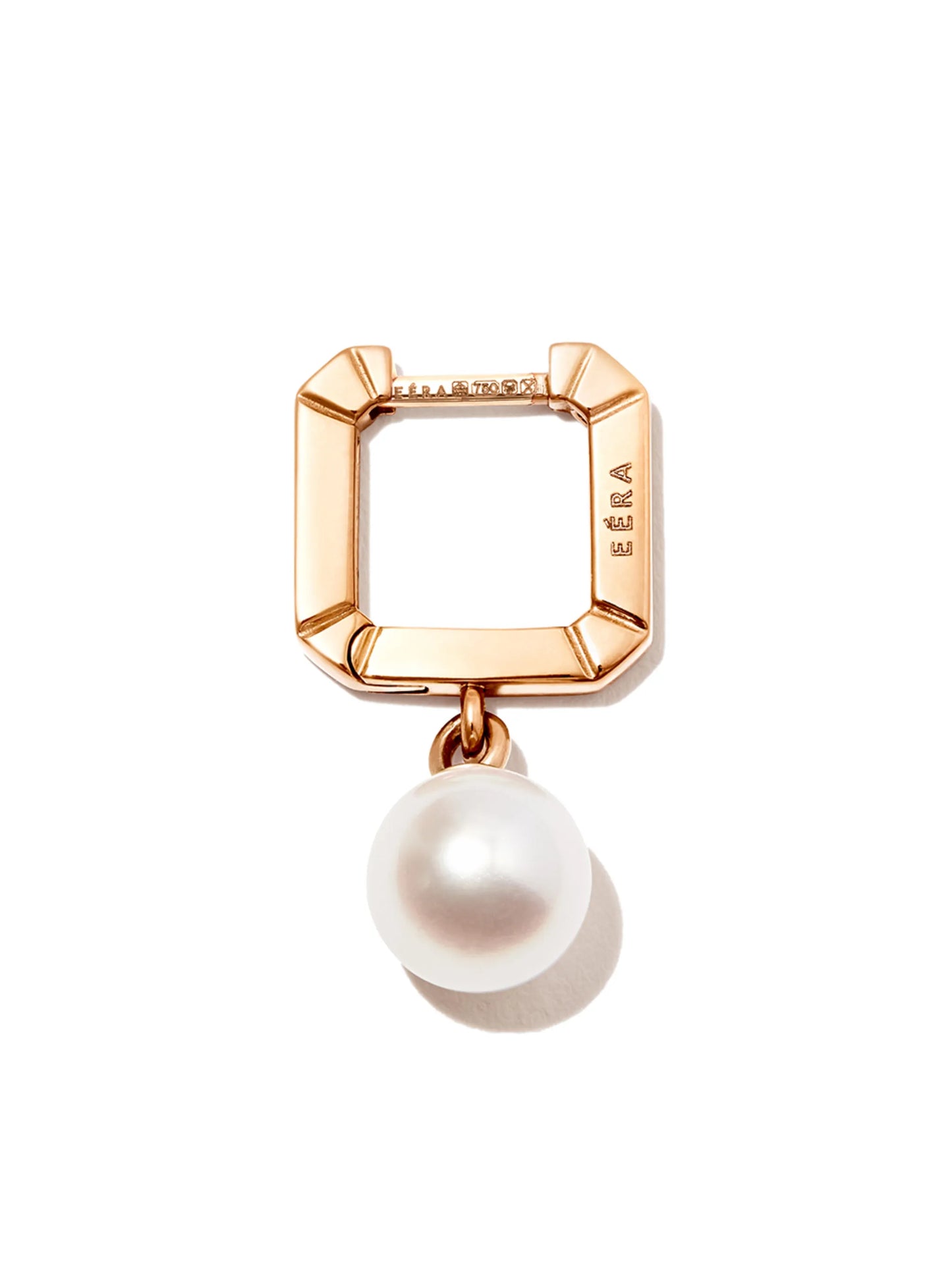 18kt yellow gold Square pearl huggie hoop earring