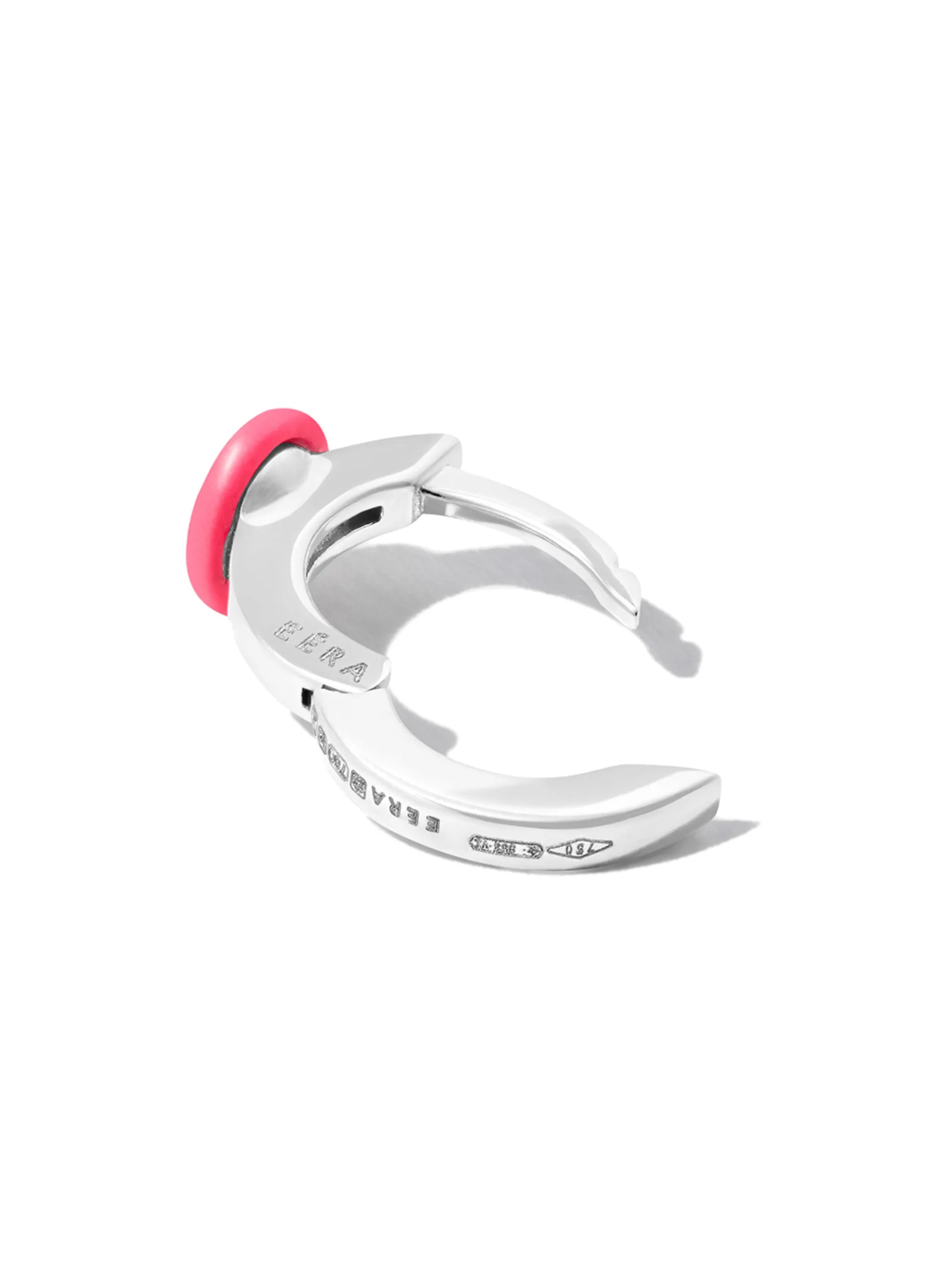 18kt white gold diamond and enamel huggie hoop earring