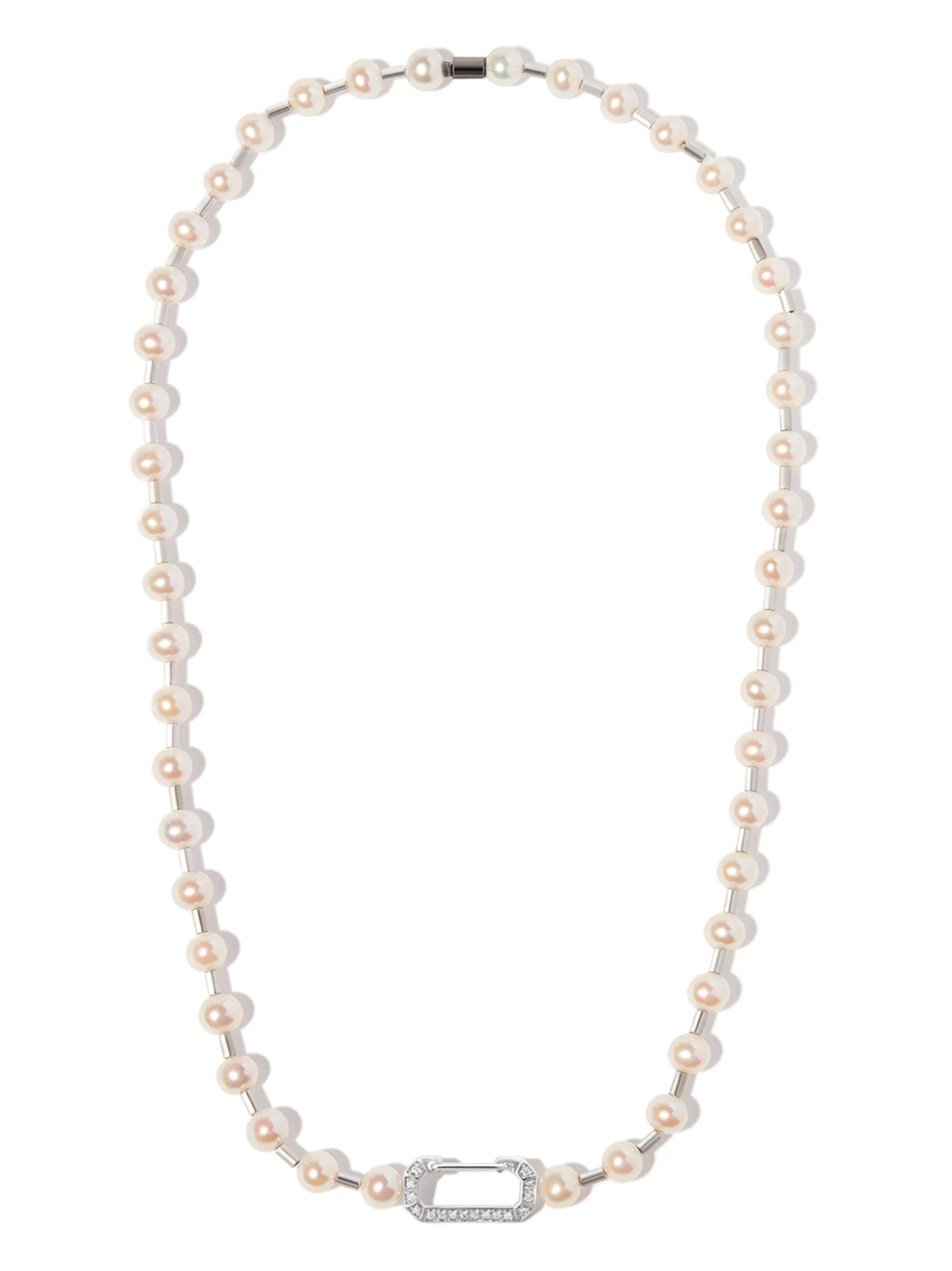 18kt white gold diamond and pearl necklace