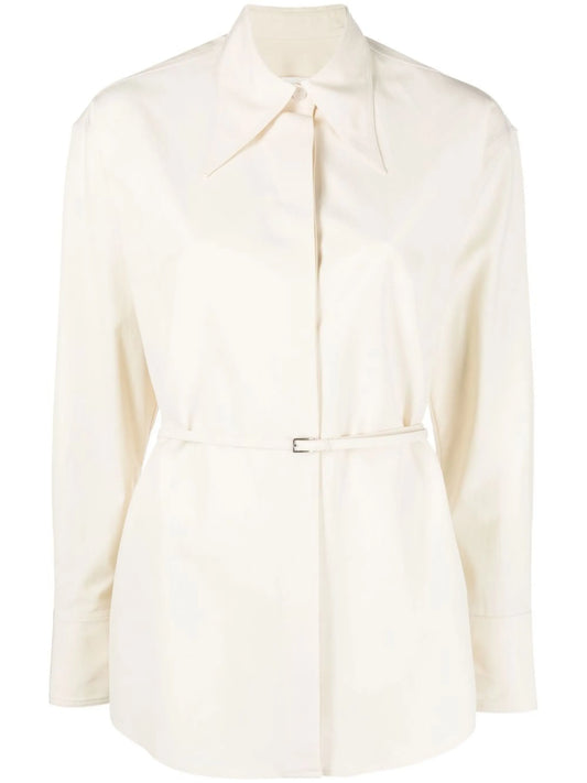 belted satin shirt