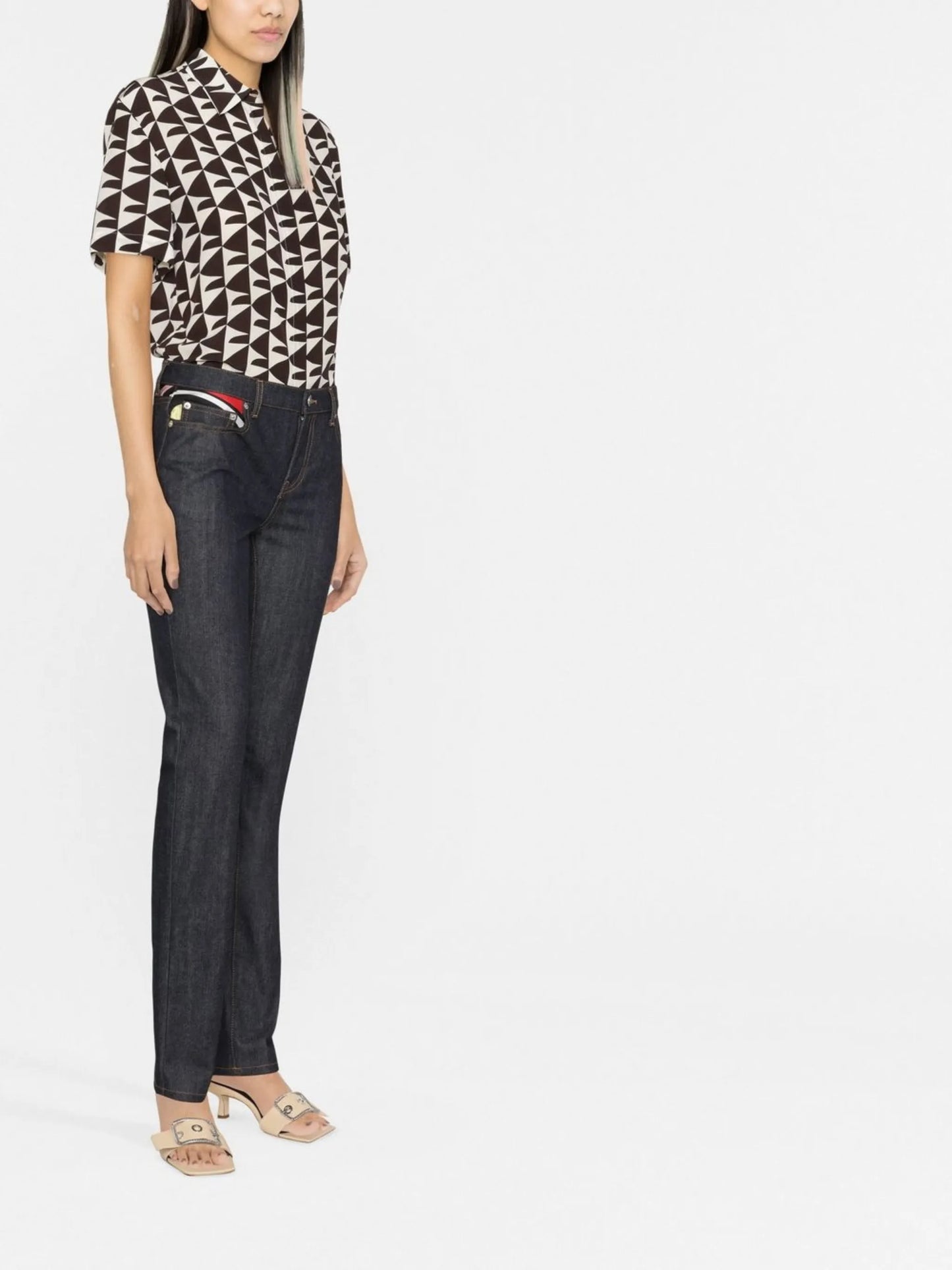 contrast-panel slim-fit jeans
