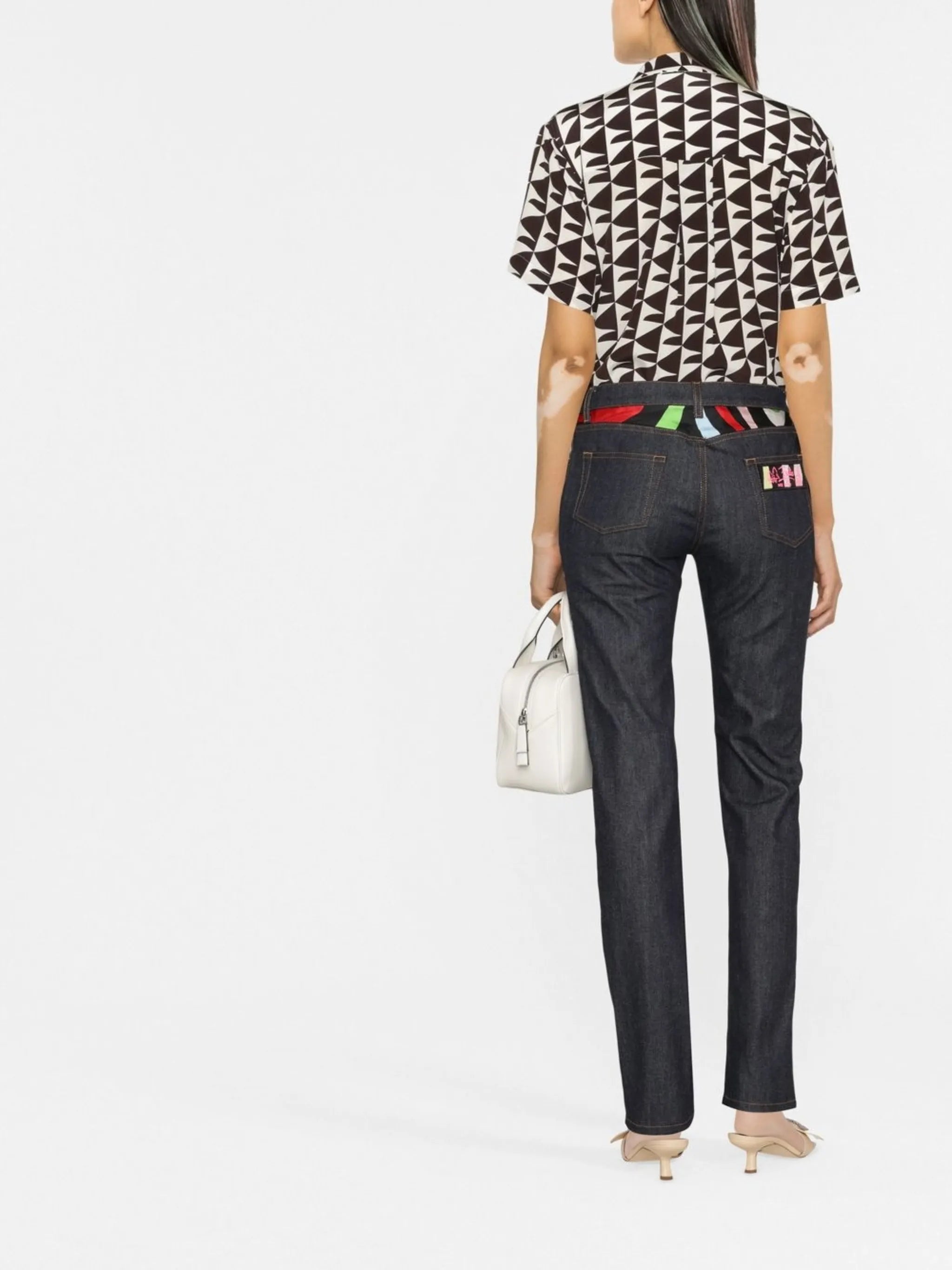 contrast-panel slim-fit jeans