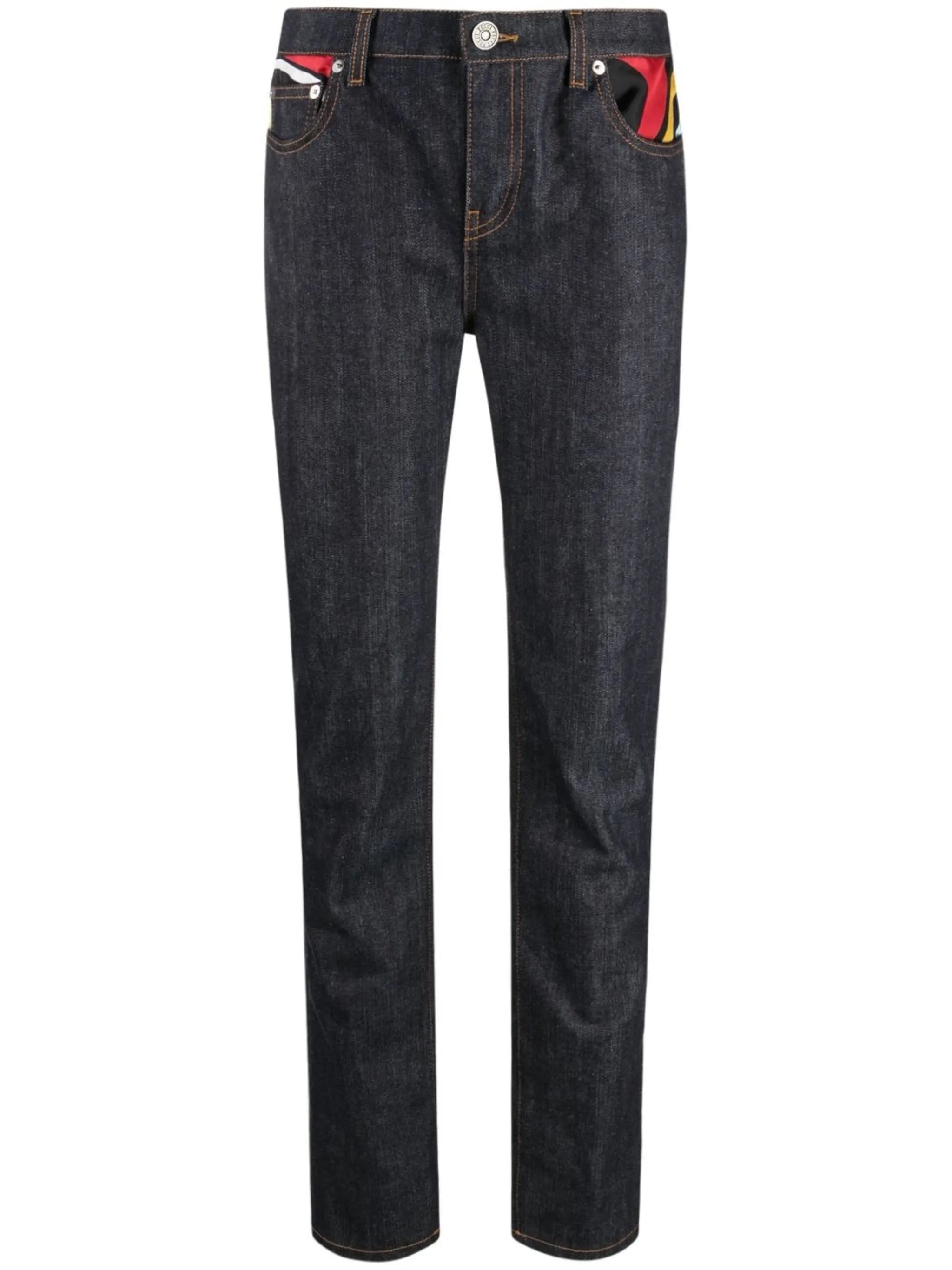 contrast-panel slim-fit jeans