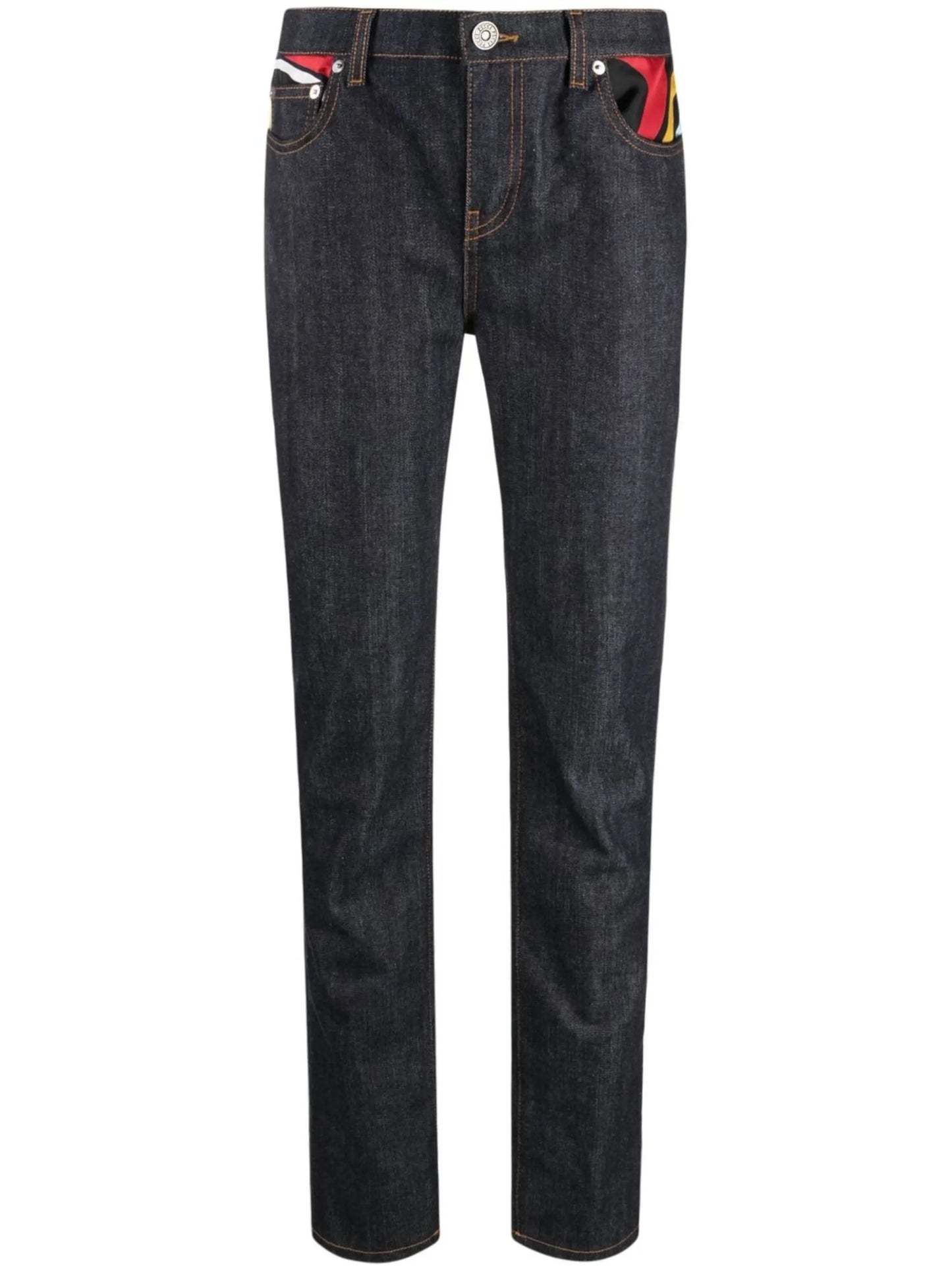 contrast-panel slim-fit jeans