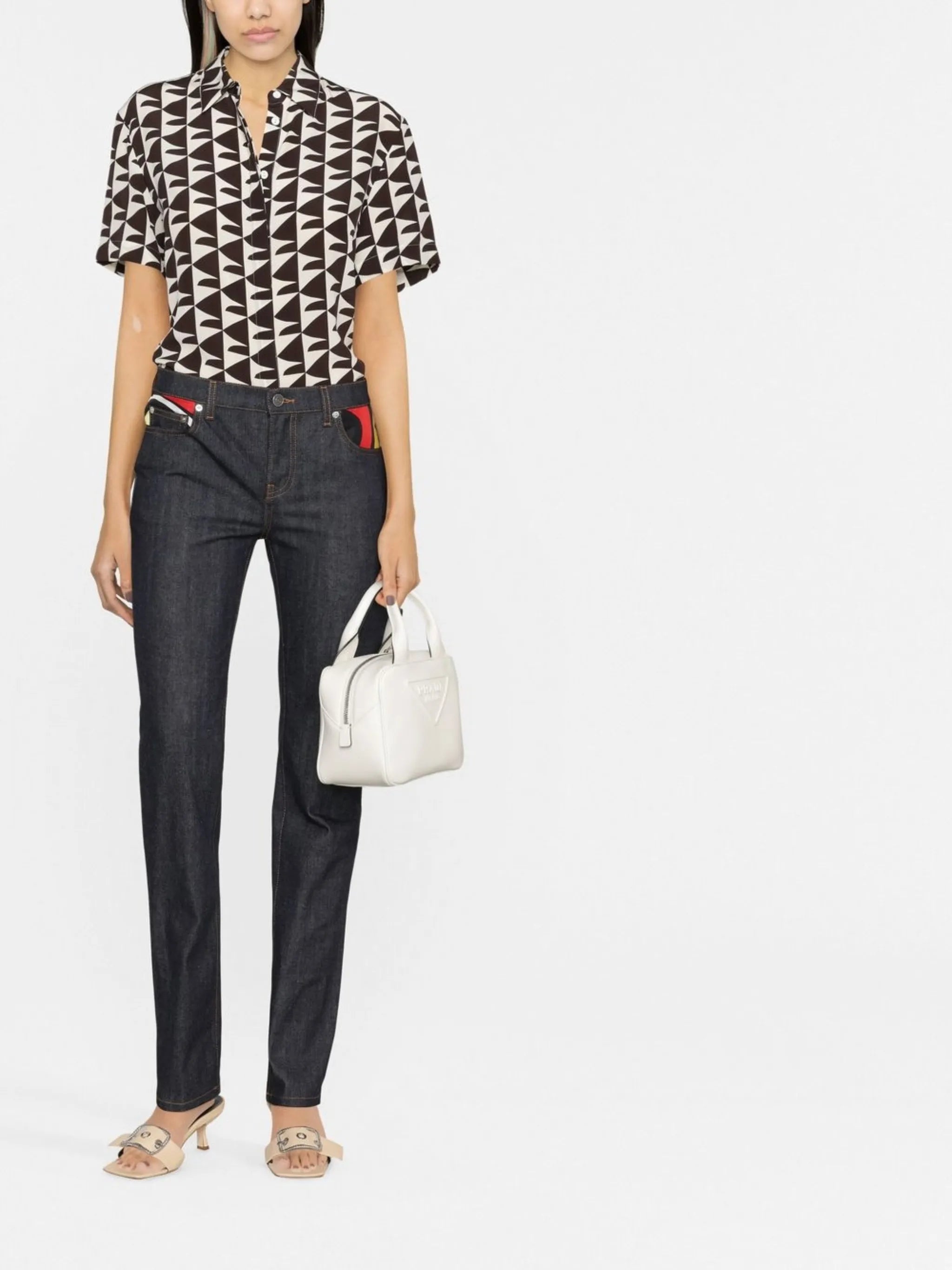 contrast-panel slim-fit jeans