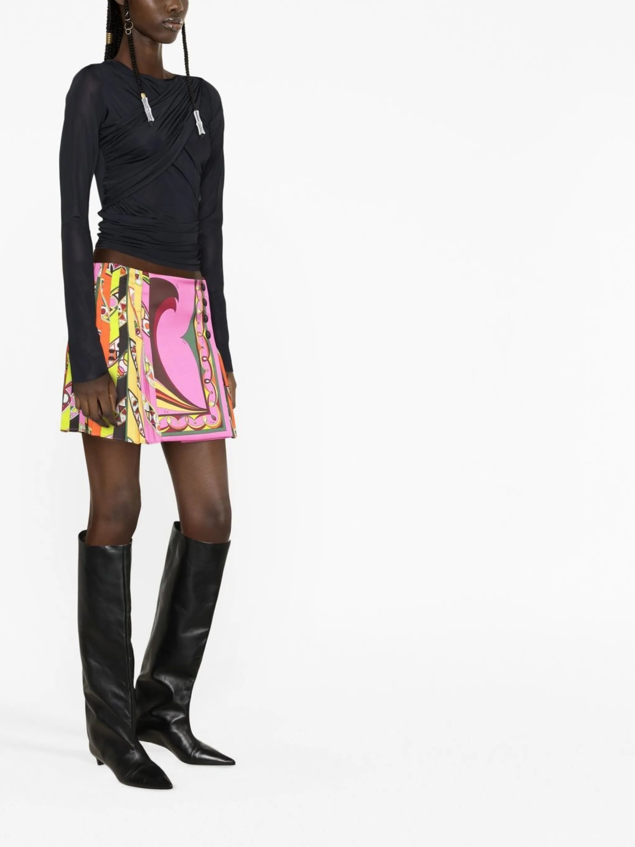 Girandole-print pleated miniskirt