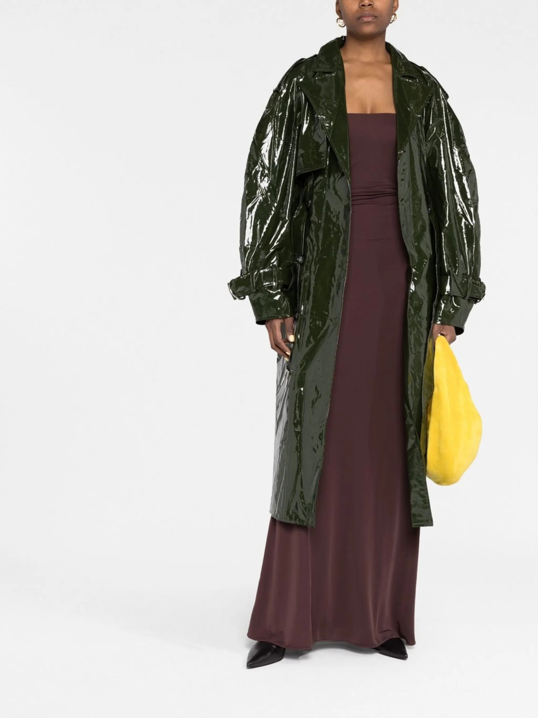 high shine-finish trench coat